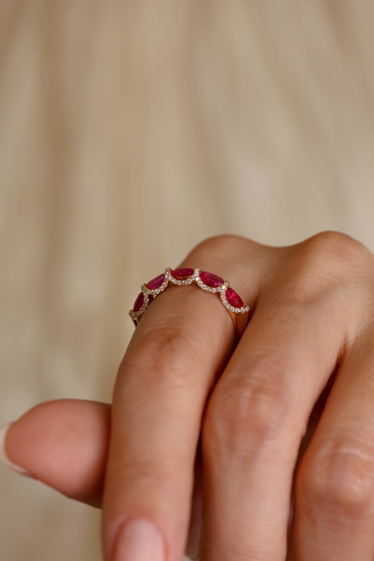 Ruby & Diamond Scalloped Eternity Ring in 18K Rose Gold – view 3