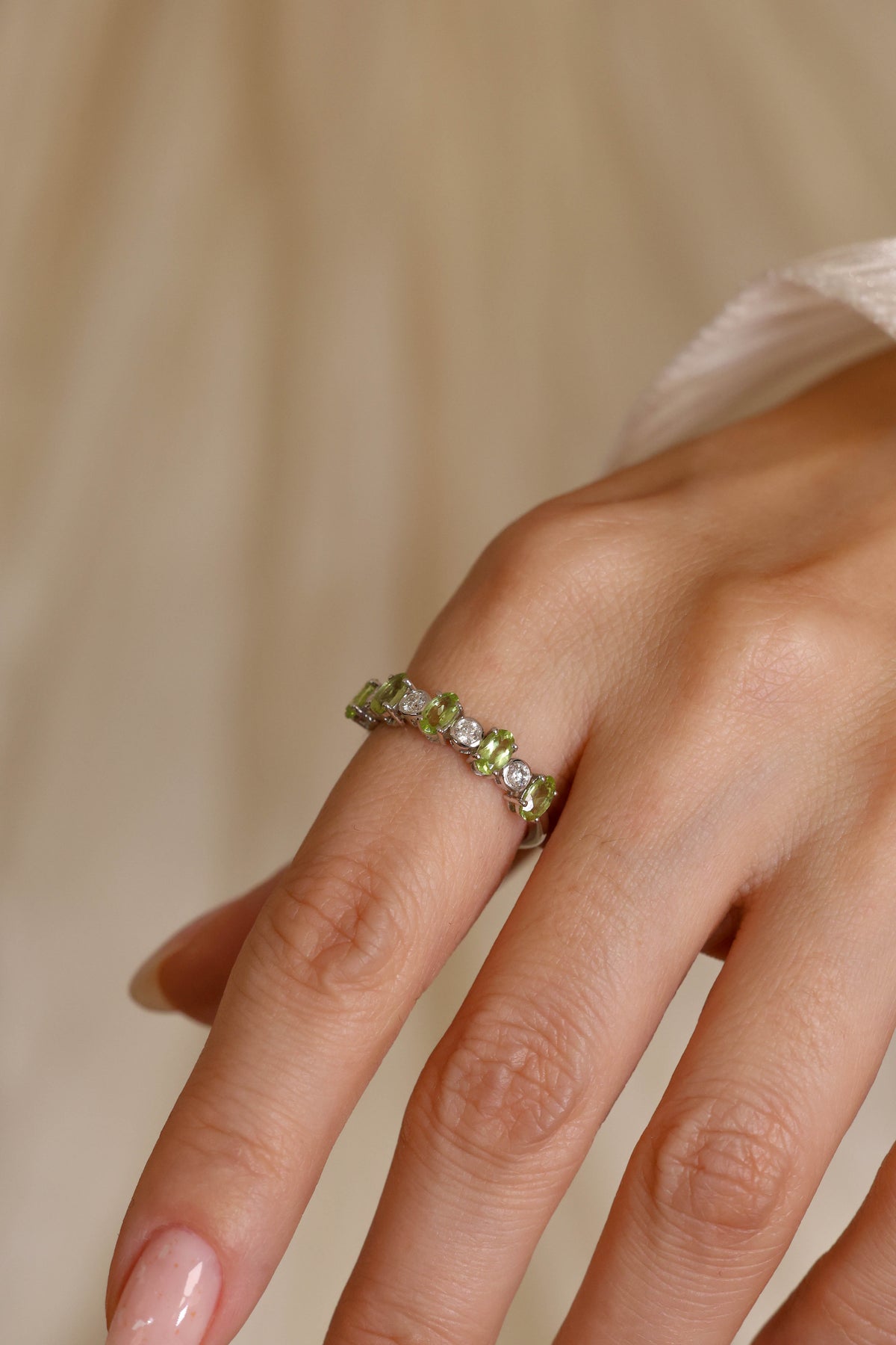 Peridot & Diamond Mosaic Ring in 18K White Gold – view 2