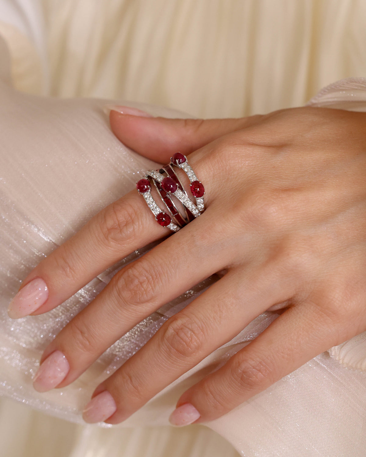 Ruby & Diamond Statement Ring in 18K White Gold, 6.79 ct
