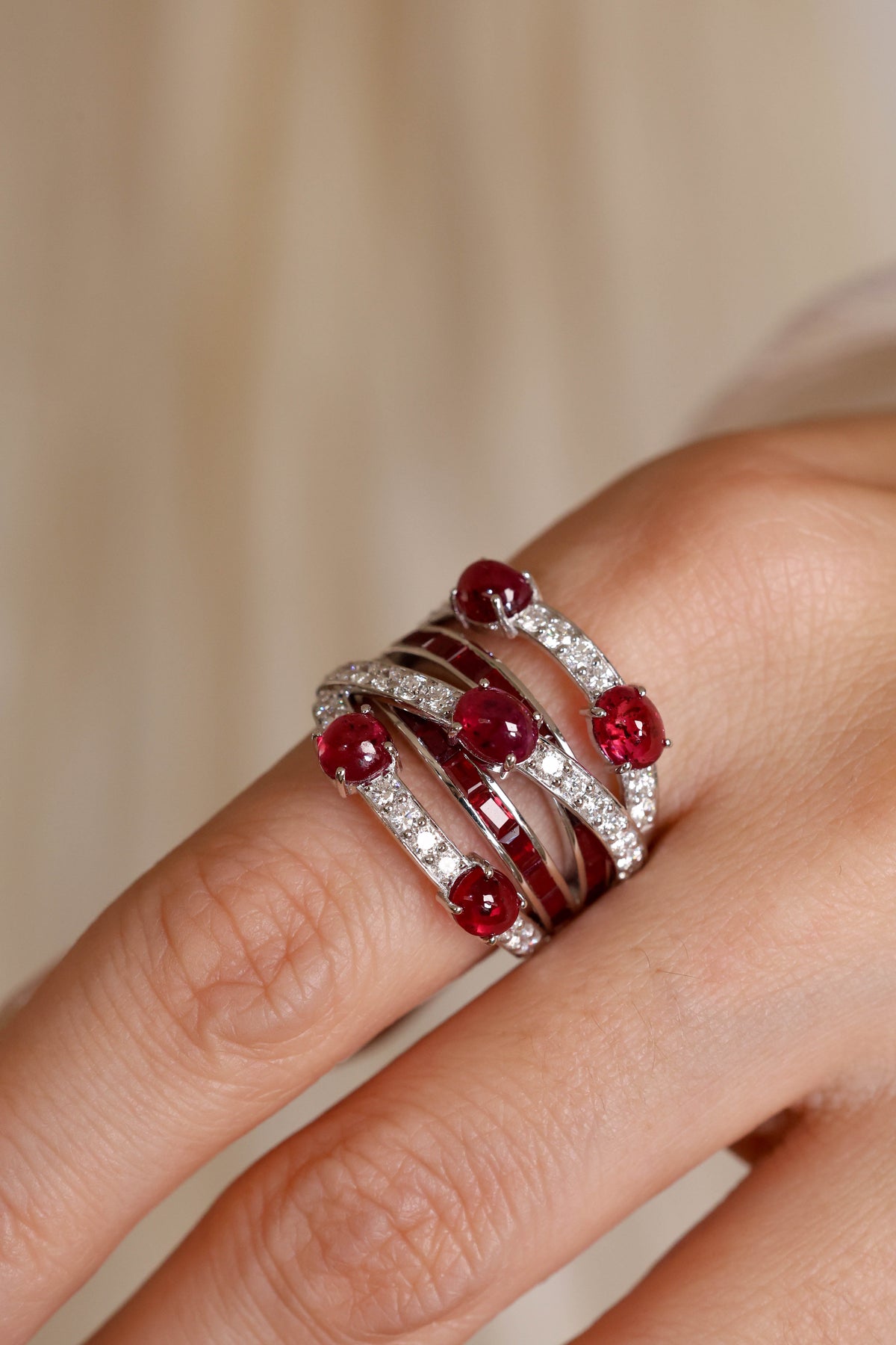 Ruby & Diamond Statement Ring in 18K White Gold – view 2