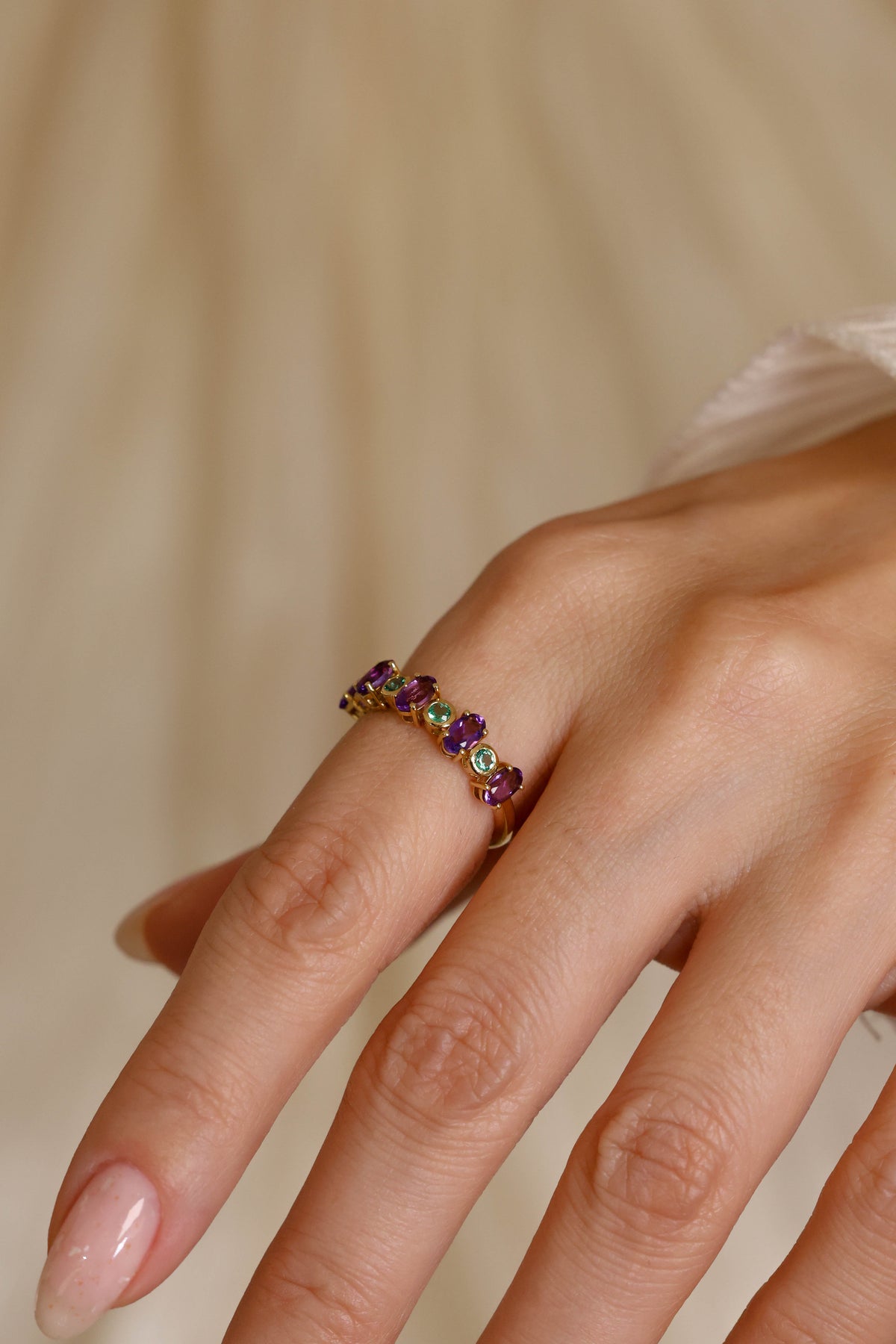 Emerald & Amethyst Mosaic Ring in 18K Yellow Gold – view 2