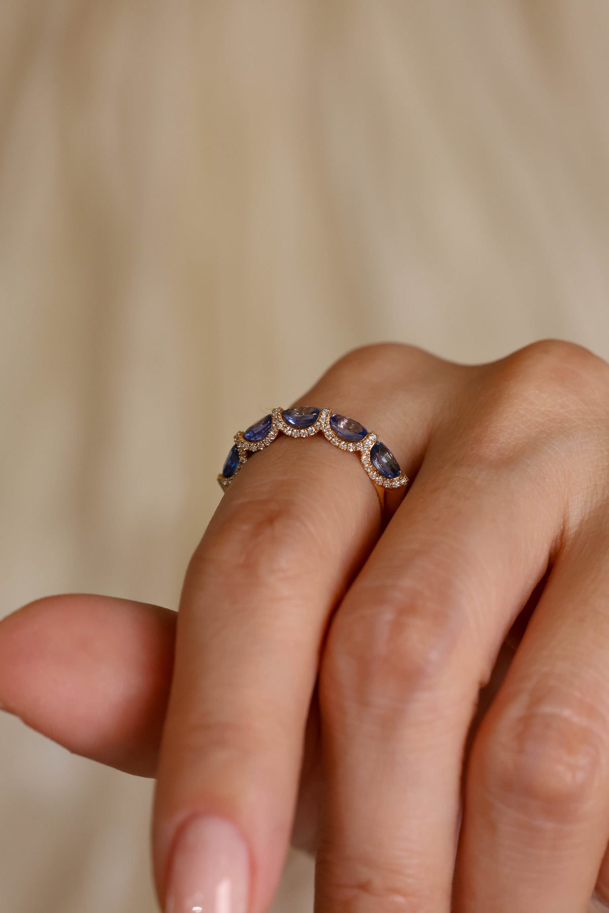 Tanzanite & Diamond Scalloped Cabochon Ring in 18K Rose Gold – view 2