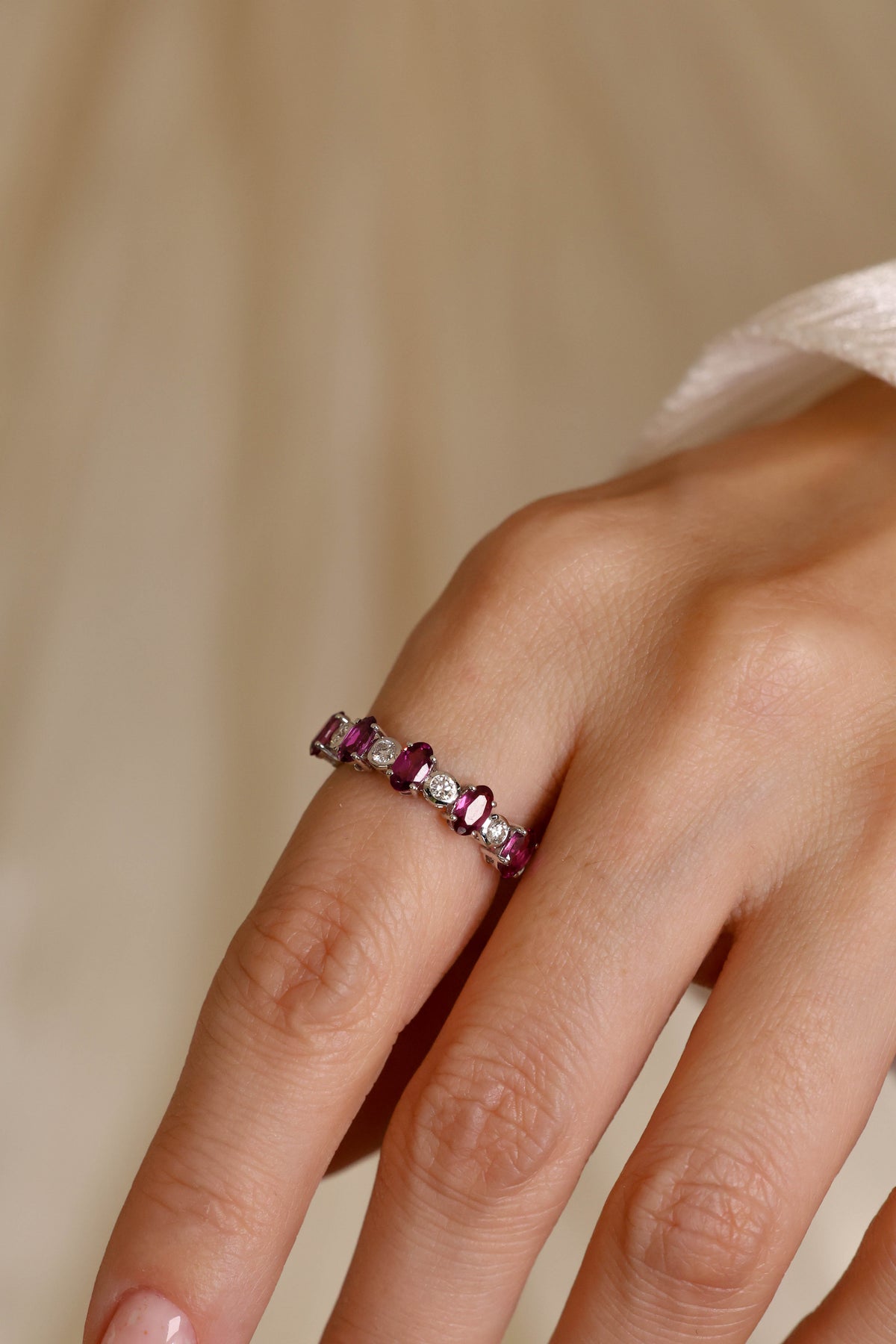 Amethyst & Diamond Mosaic Ring in 18K White Gold – view 2