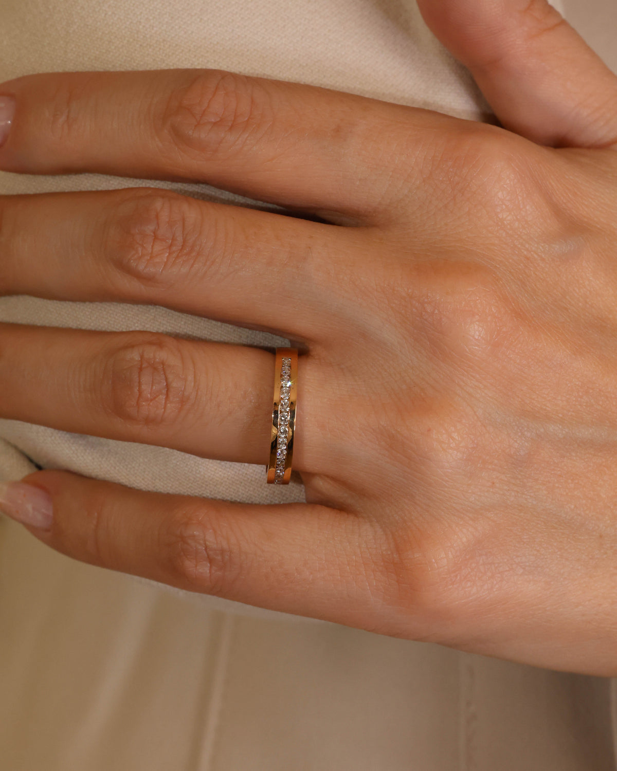 Natural Diamond Channel Ring in 18K Rose Gold – view 2