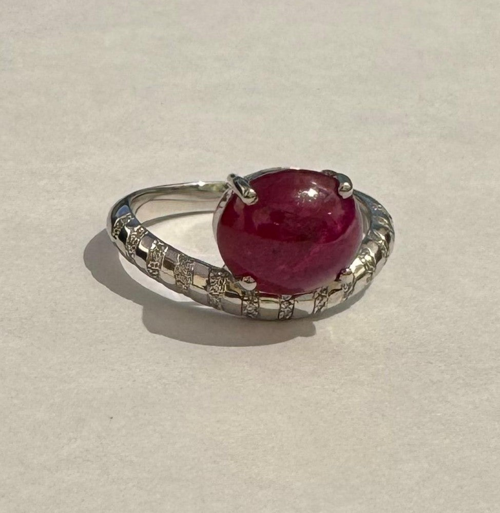 0.09 ct Diamond and 4.71 ct Ruby Ring in 18K White Gold