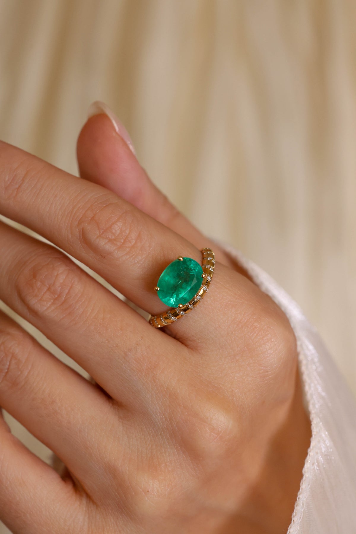 Emerald and Diamond Bypass Ring in 18K Yellow Gold – view 2