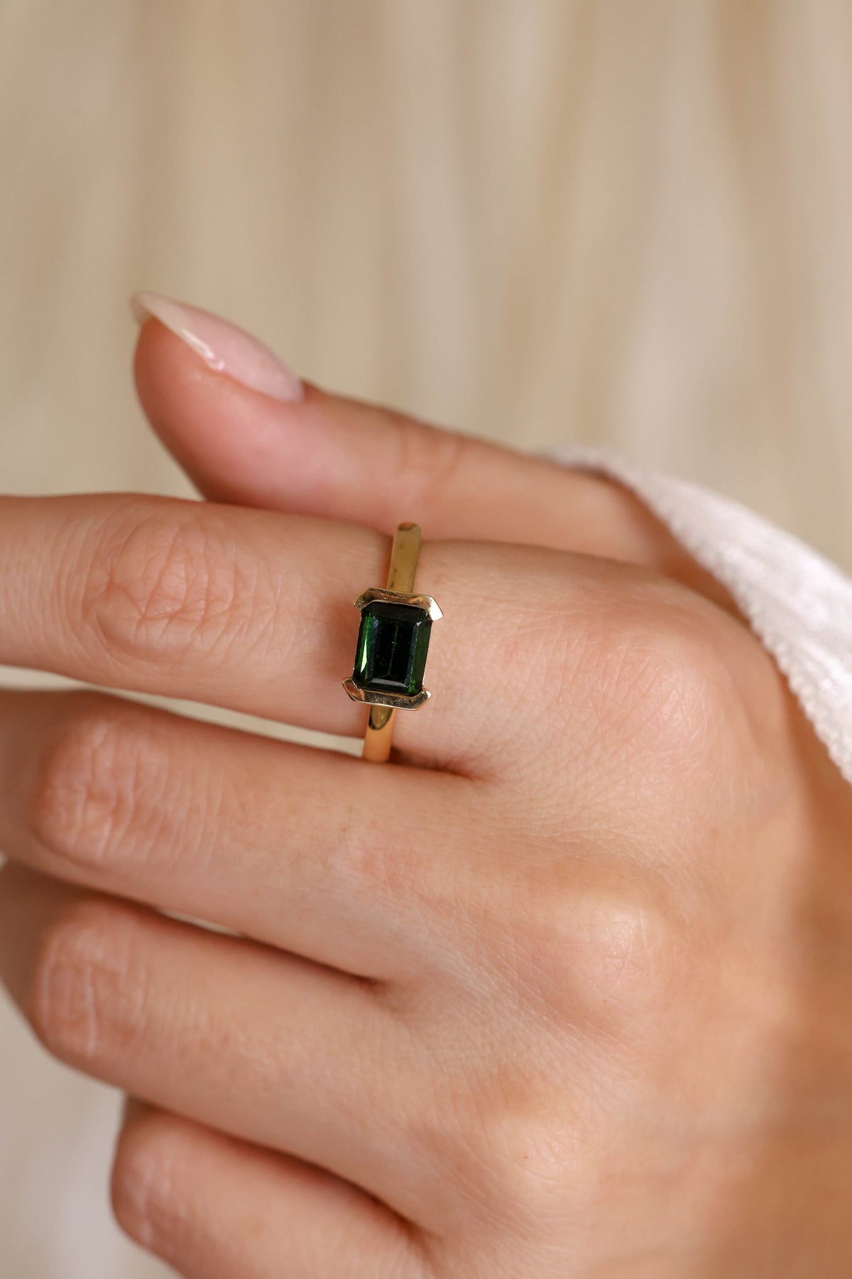 Green Garnet Bezel Ring in 18K Yellow Gold – view 2