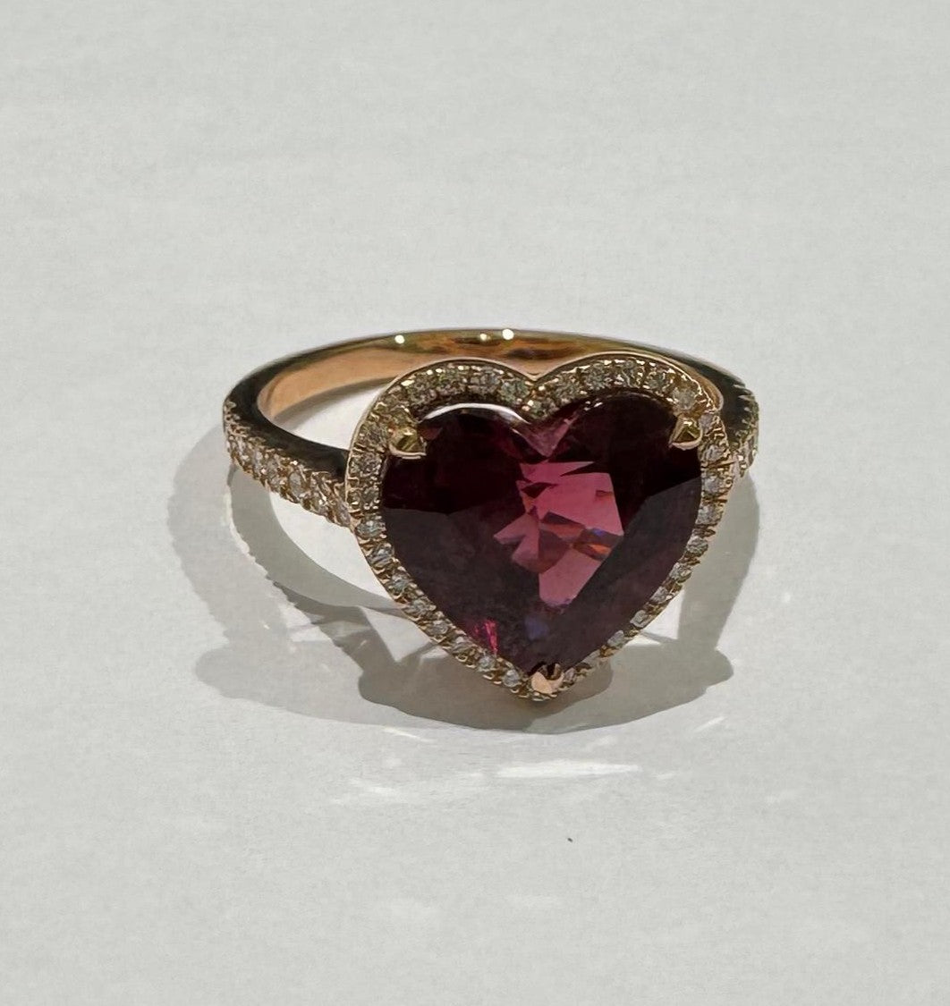 0.37 ct Diamond and 5.04 ct Rhodolite Garnet Ring in 18K Rose Gold