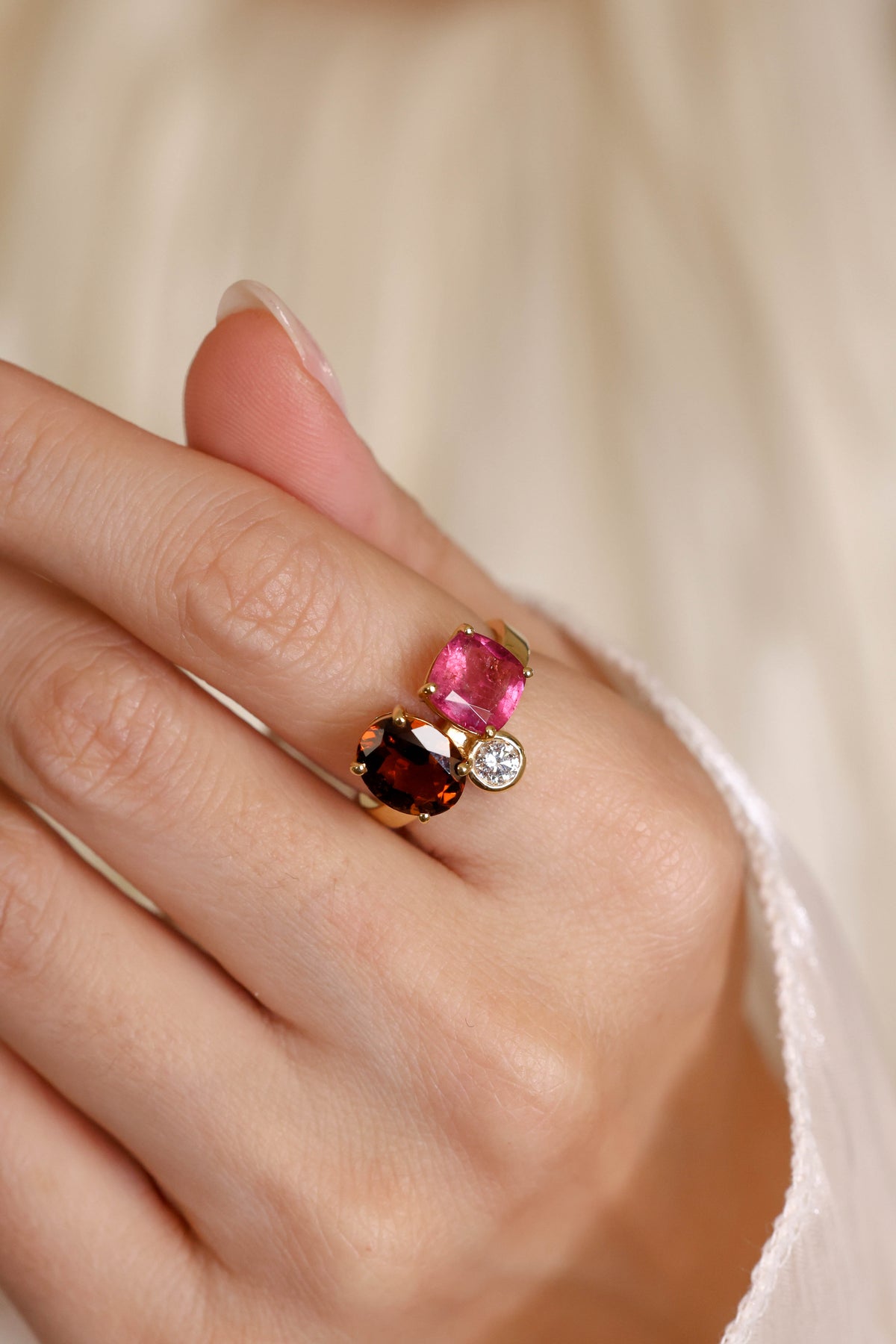 Pink Sapphire and Smoky Topaz Ring