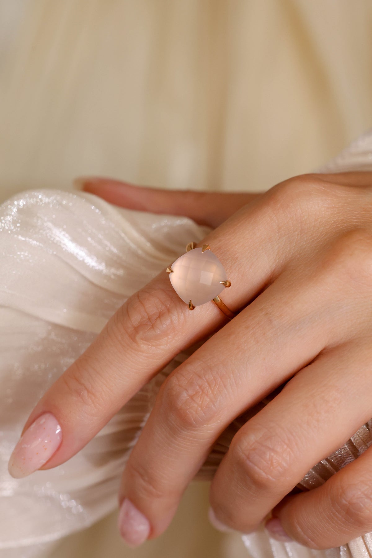 Rose Quartz Statement Ring in 18K Rose Gold – view 3