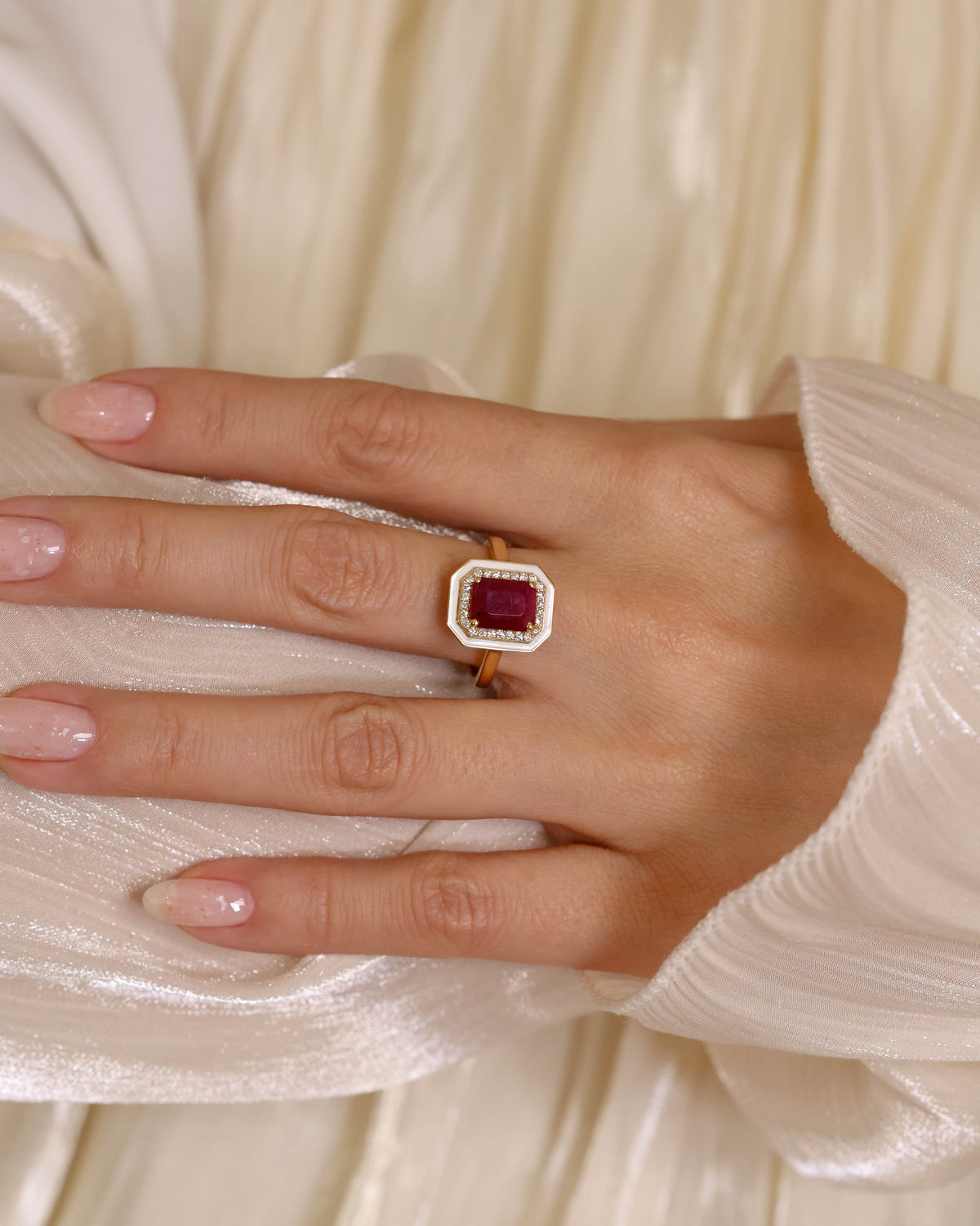 Ruby Halo Natural Diamond Ring in 18K Yellow Gold, 3.21 ct