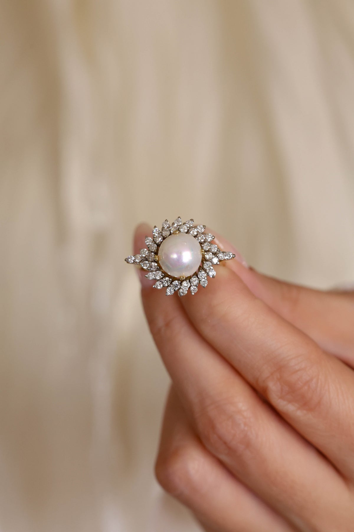 Pearl Halo Natural Diamond Ring in 18K Yellow Gold – view 2