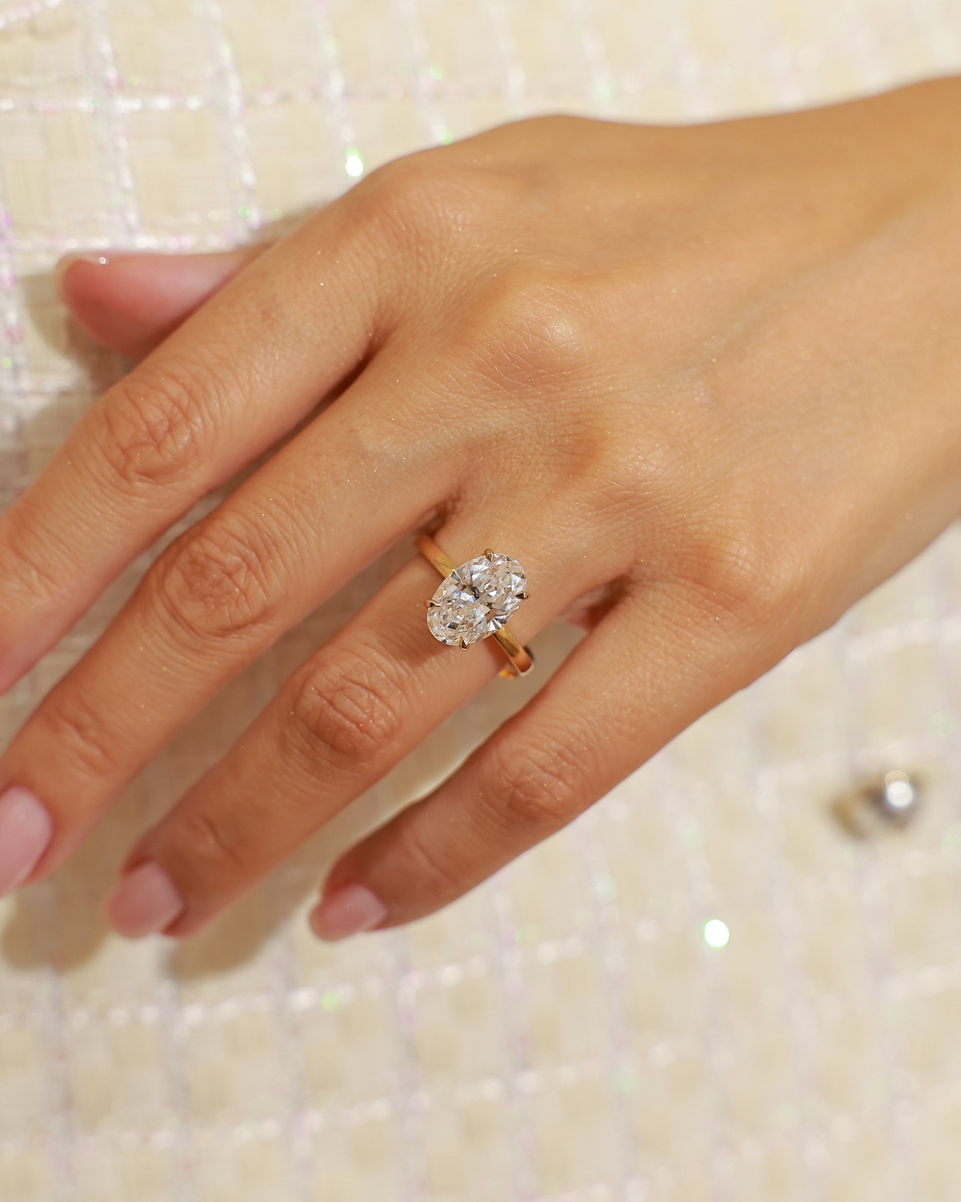4.17 ct Oval Cut Lab Grown Diamond Hidden Halo Ring
