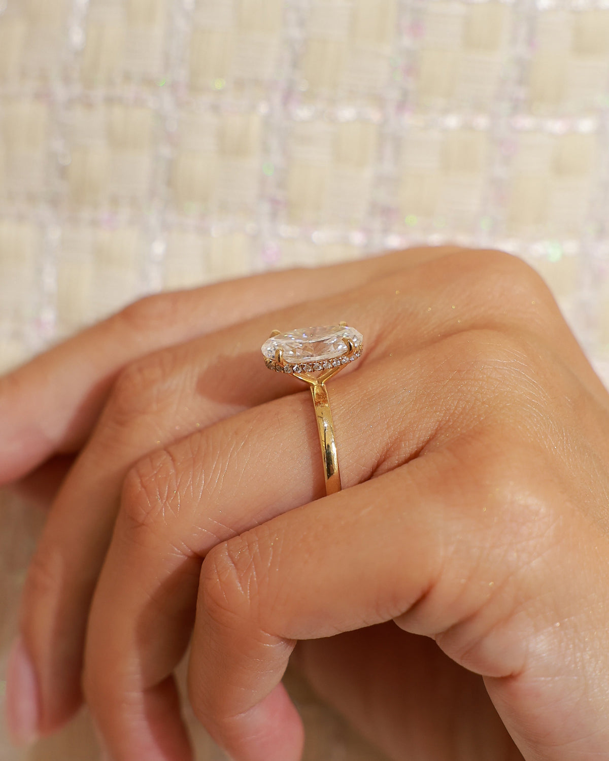 Celeste Hidden Halo Ring - Oval 4.01 ct in 18K Yellow Gold – view 3
