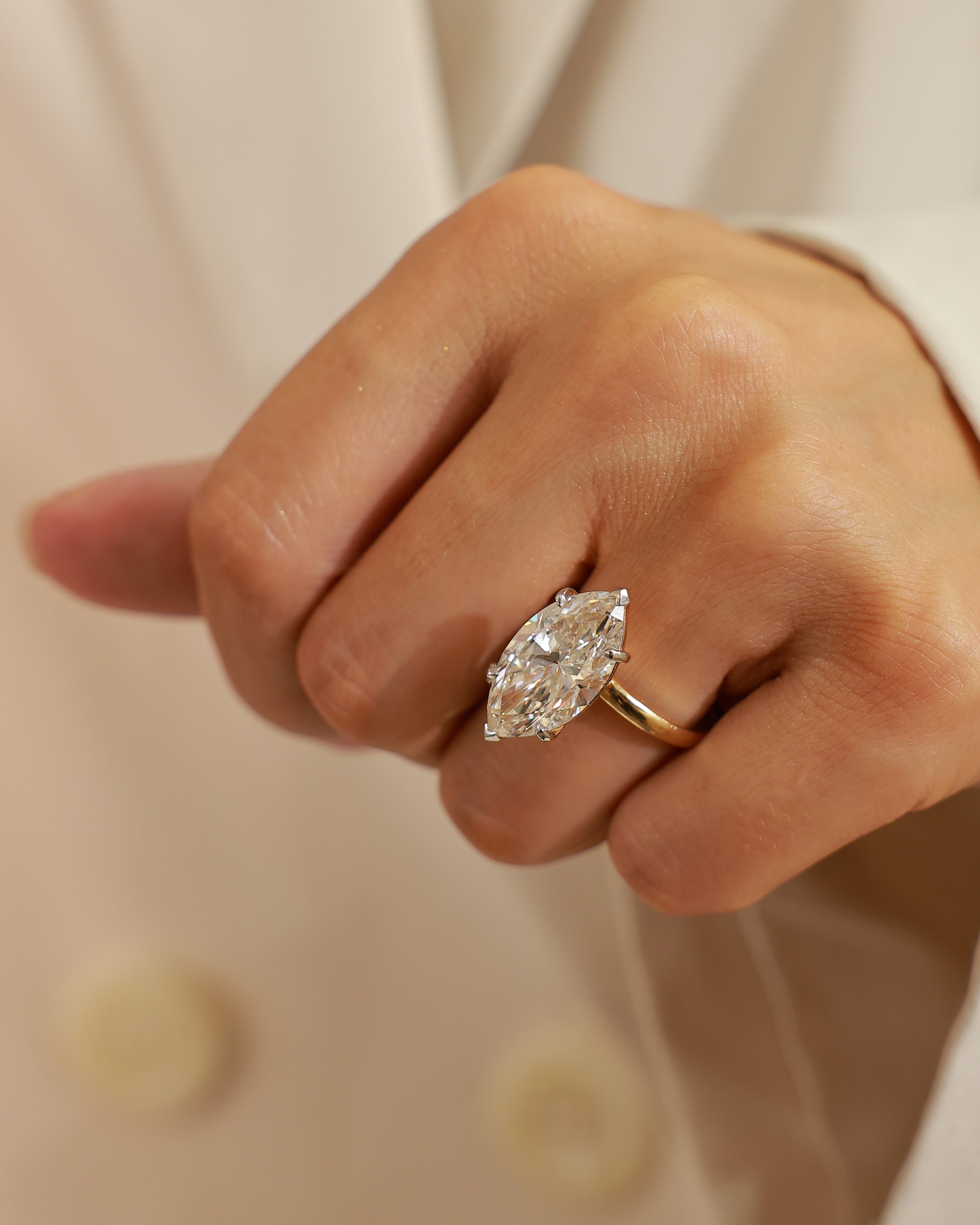 7.74 ct marquise cut lab grown diamond 18k yellow gold ring