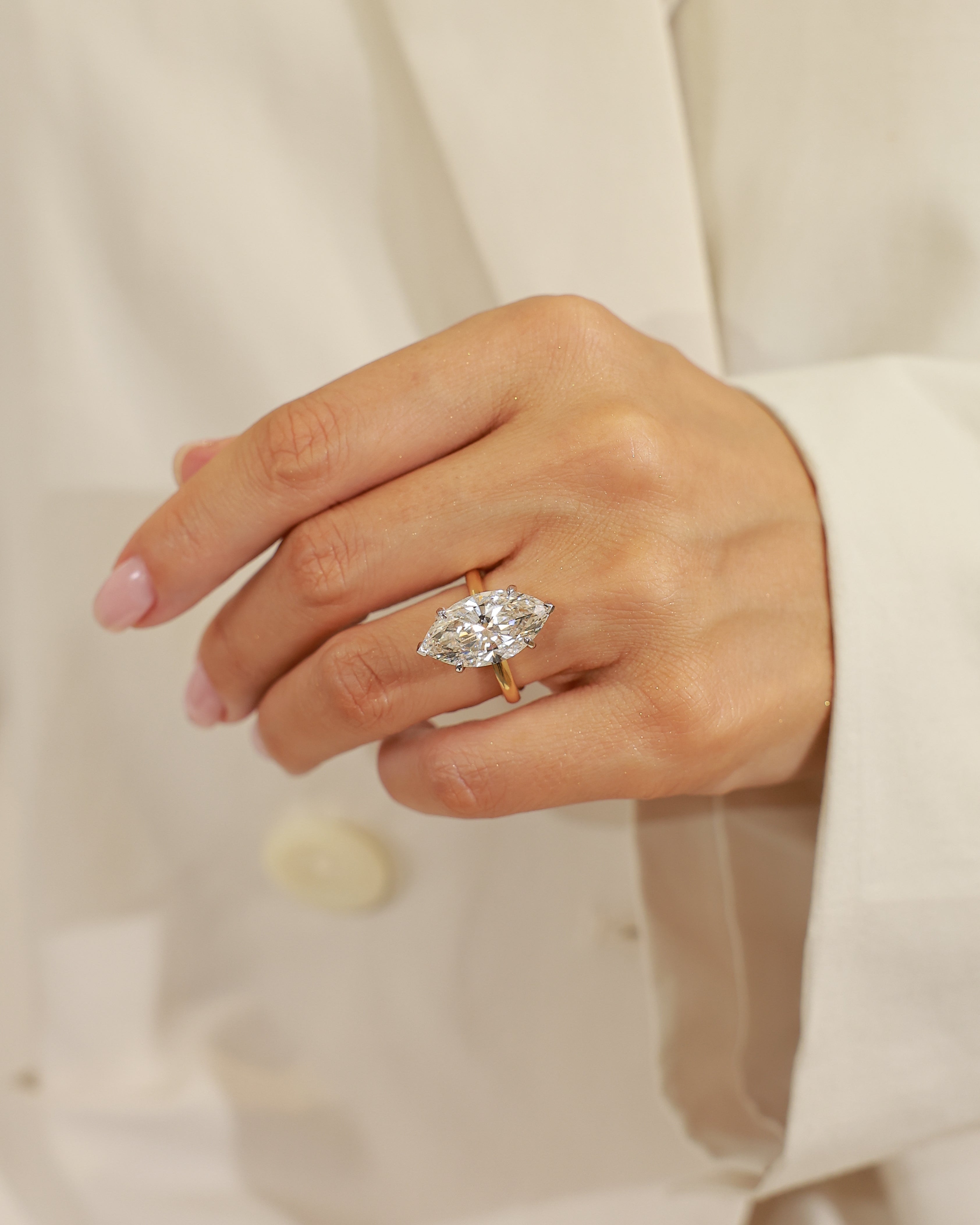 7.74 ct marquise cut lab grown diamond 18k yellow gold ring