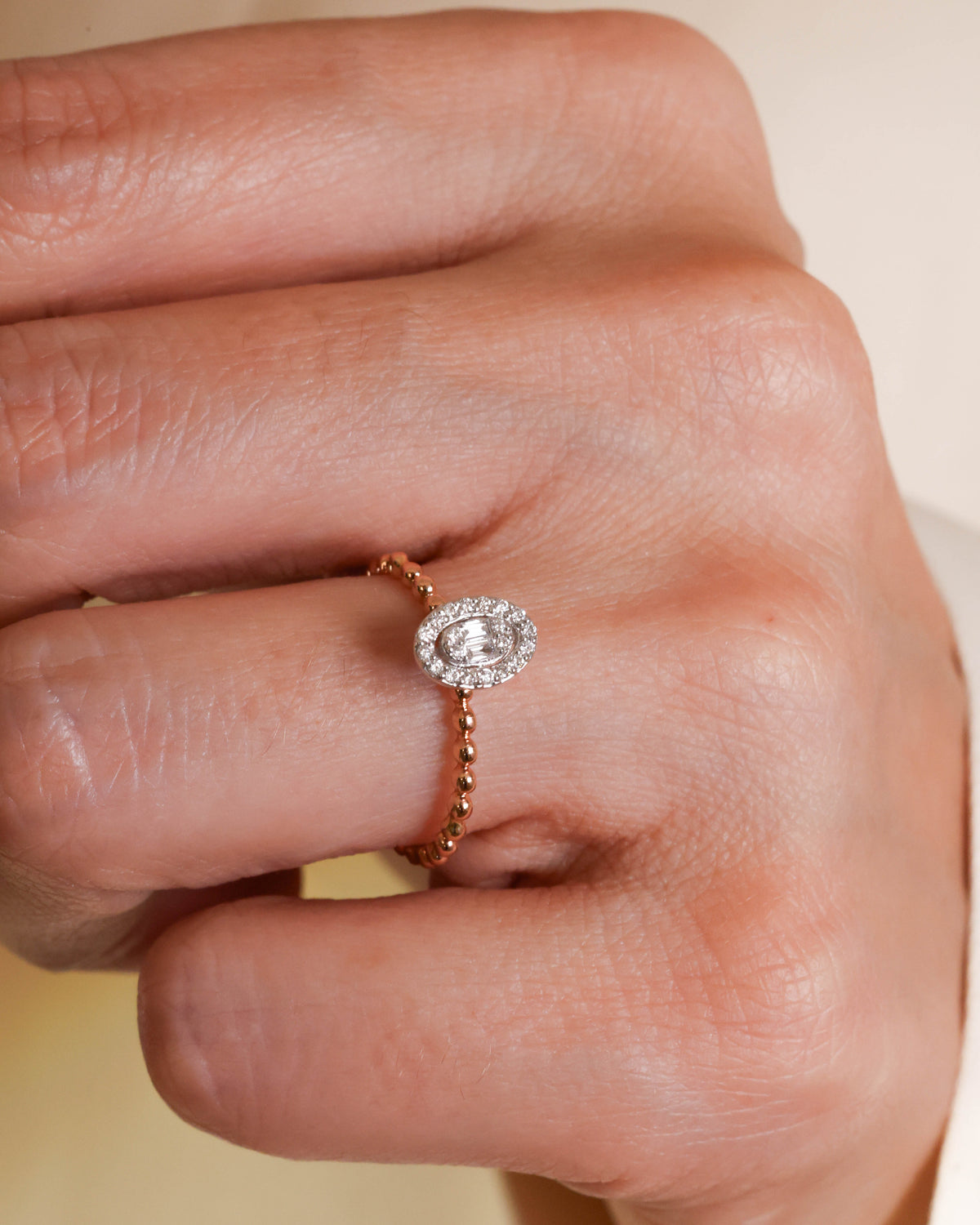 Oval Halo Natural Diamond Ring in 18K Rose Gold, 0.15 ct
