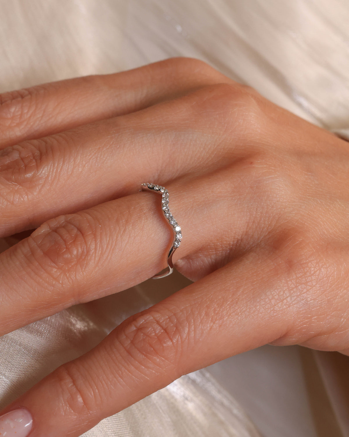 0.22 ct Natural Diamond Curved Band in 18K White Gold – view 2