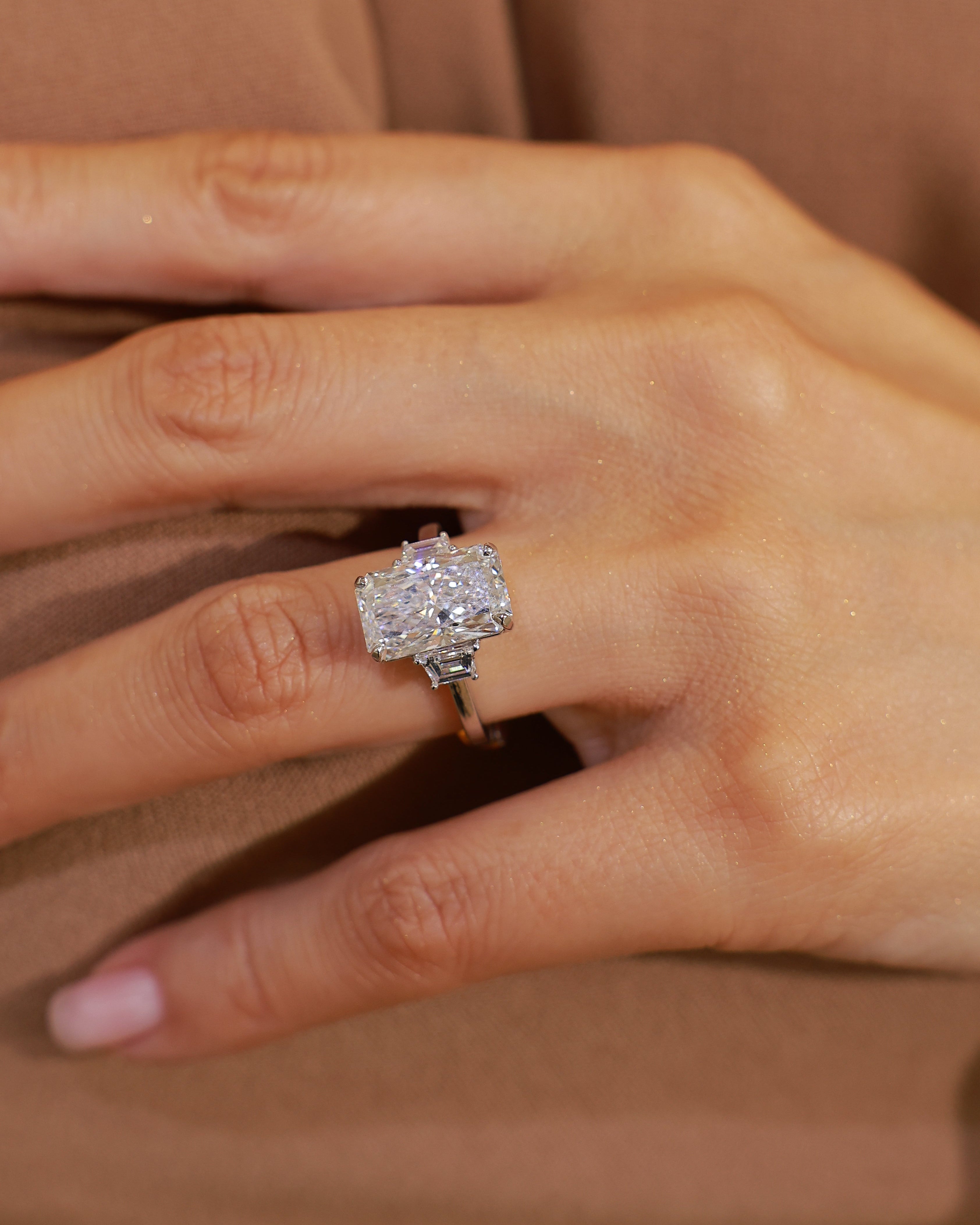 5.88 ct radiant cut lab grown diamond 18k white gold ring