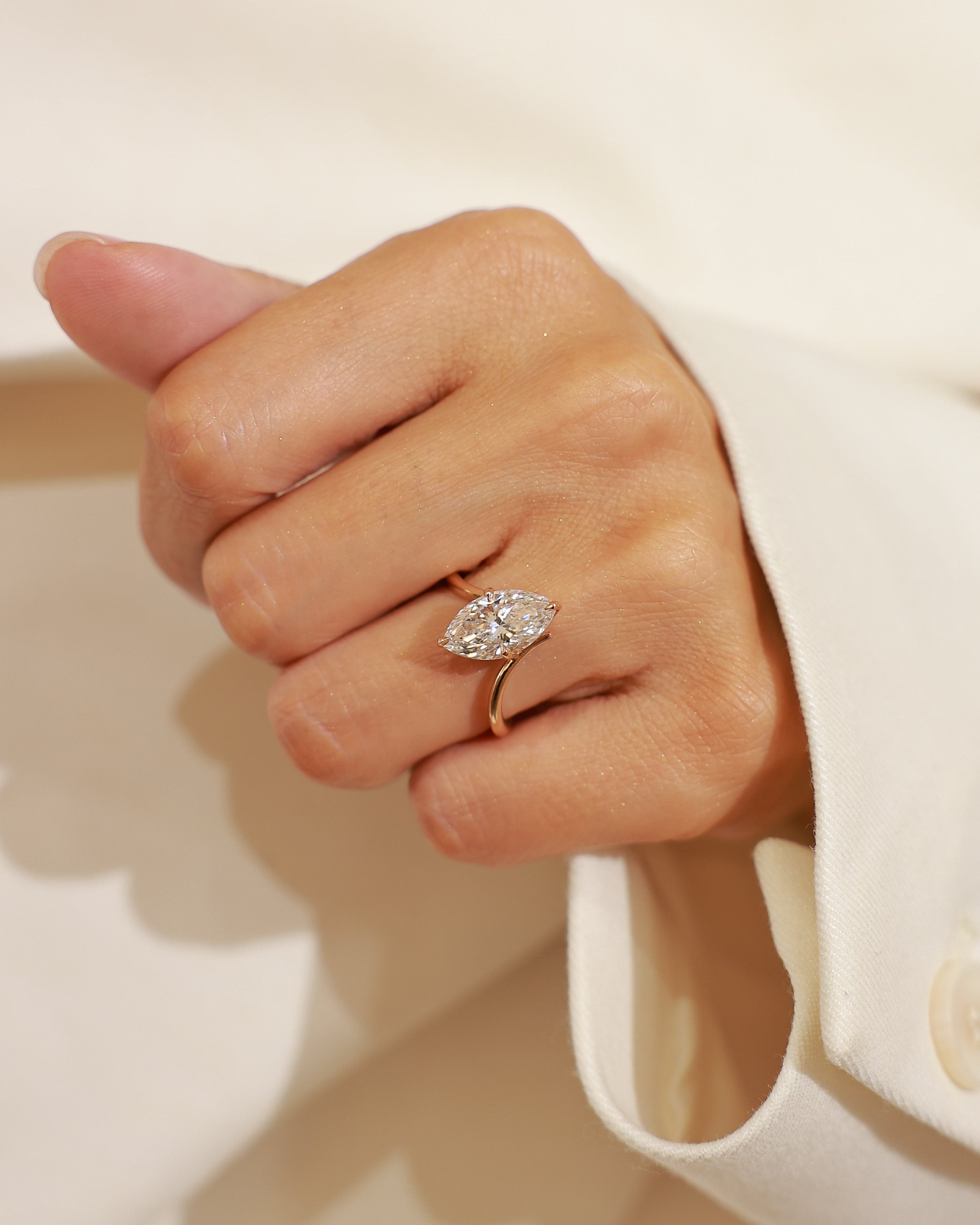3.06 ct Marquise Cut Lab Grown Diamond Solitaire Ring (E, VS1) in 18K Rose Gold
