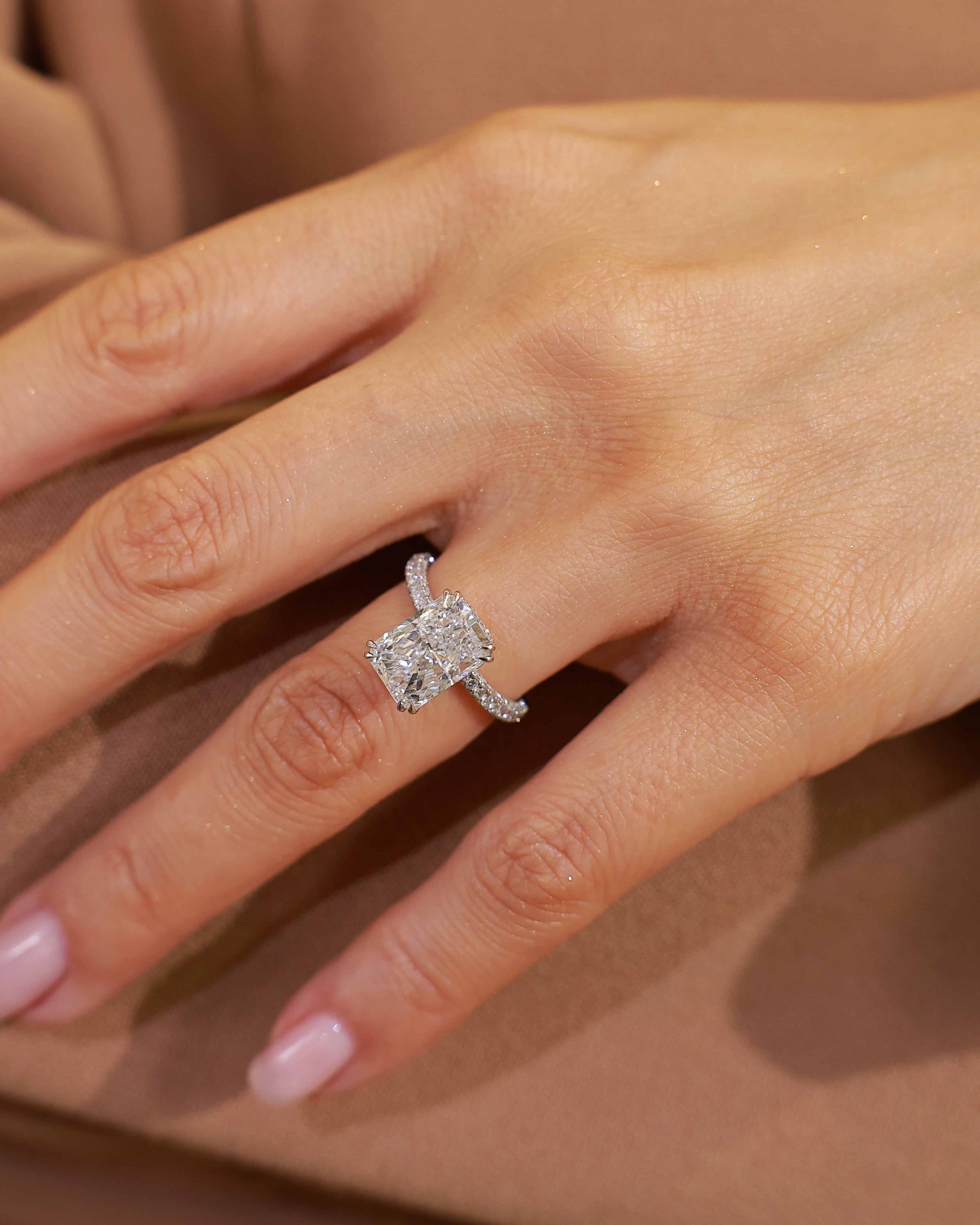 4.73 ct Radiant Cut Lab Grown Diamond Hidden Halo Ring