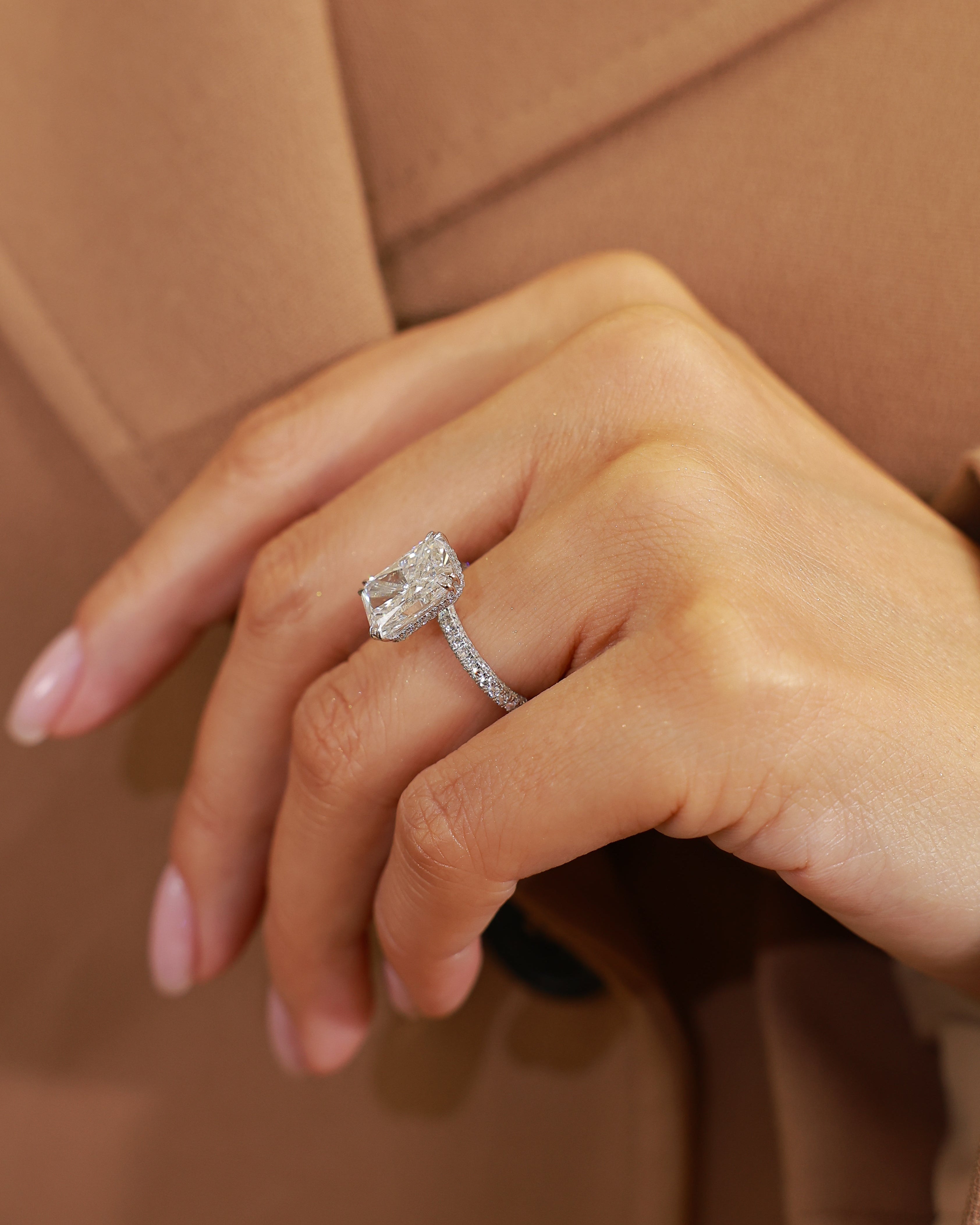 4.73 ct Radiant Cut Lab Grown Diamond Hidden Halo Ring