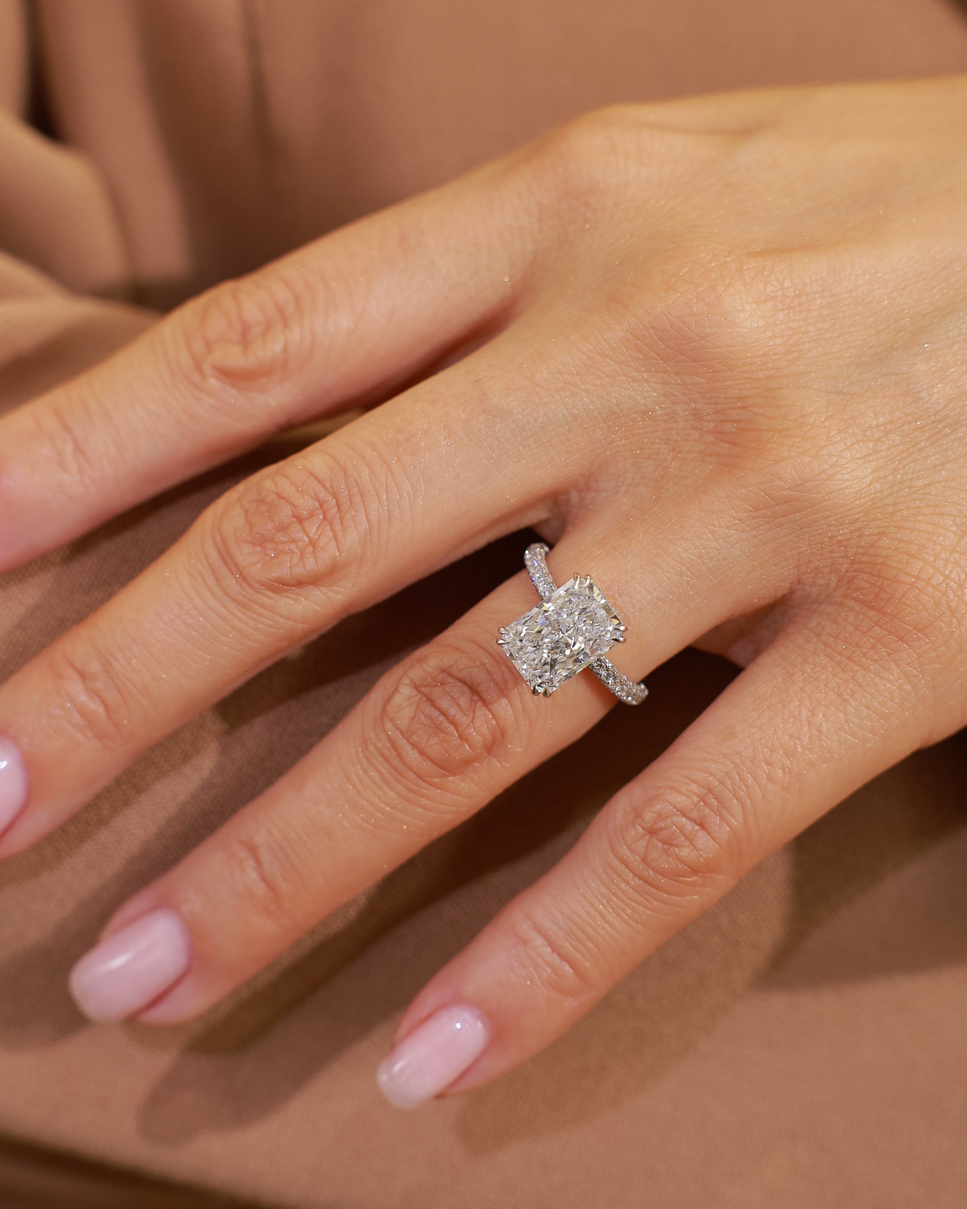 4.73 ct Radiant Cut Lab Grown Diamond Hidden Halo Ring