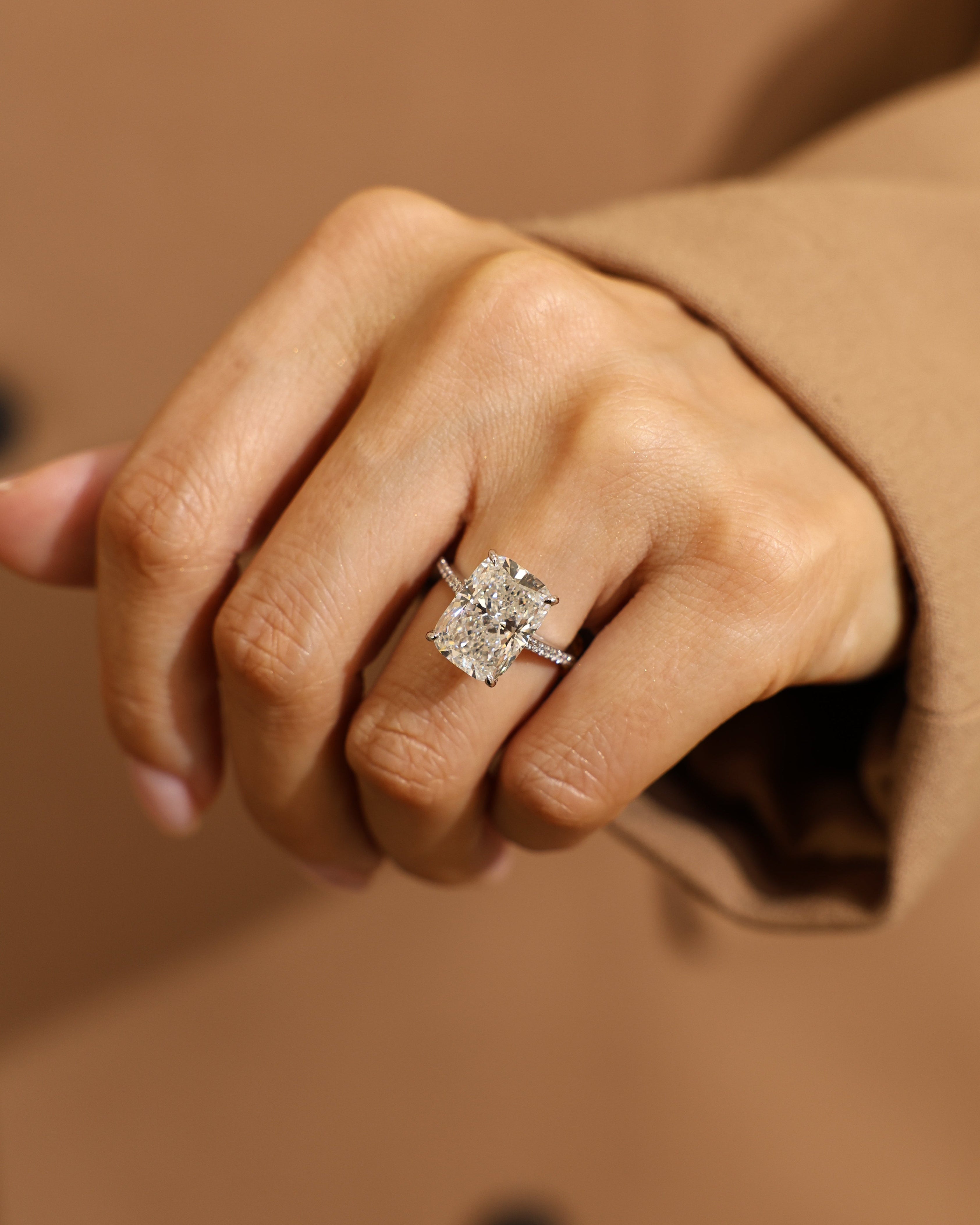 7.27 ct Cushion Cut Lab Grown Diamond Hidden Halo Ring