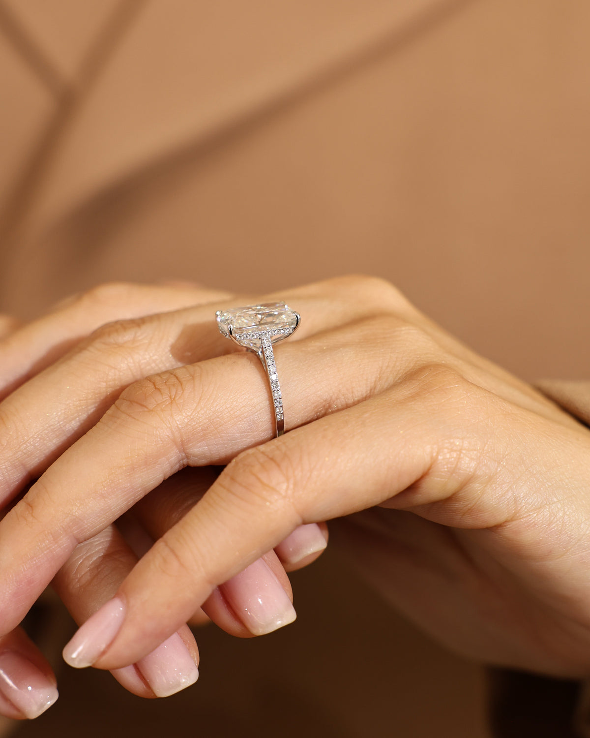 Aster Hidden Halo Pavé Ring - Cushion 6.93 ct in 18K White Gold – view 2