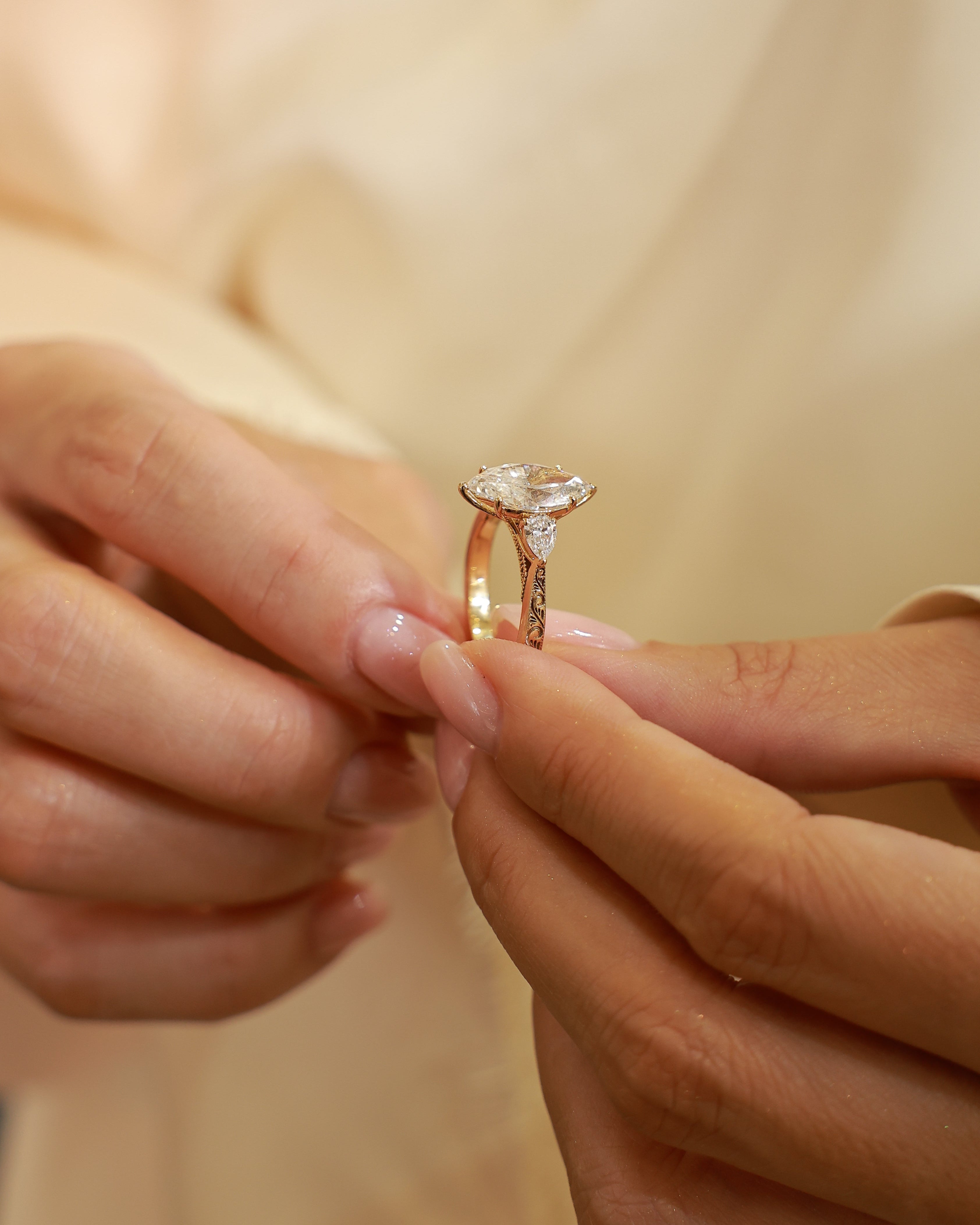 5.14 ct marquise cut lab grown diamond 18k yellow gold ring