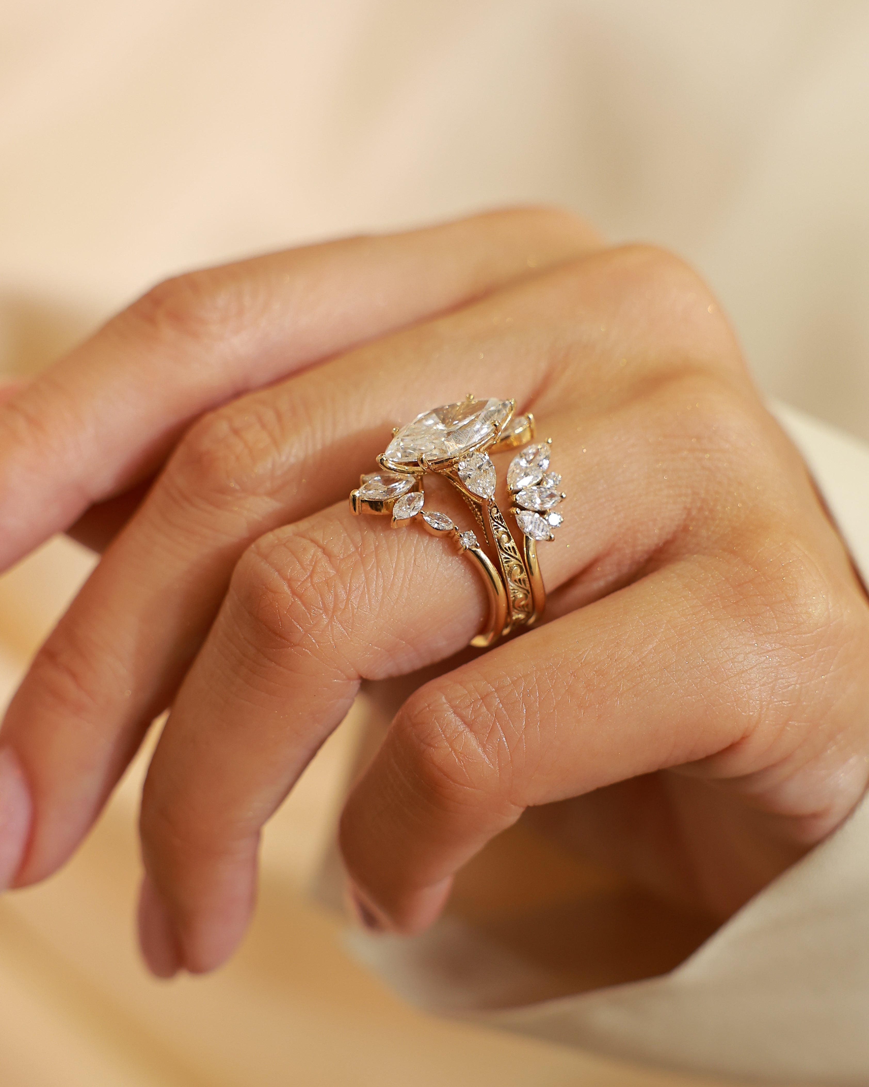 5.14 ct marquise cut lab grown diamond 18k yellow gold ring