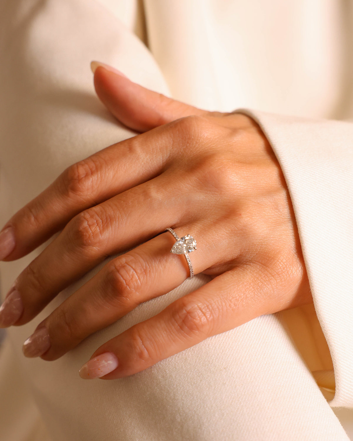 Pear Lab-Grown Diamond Engagement Ring in 18K White Gold, 1.05 ct