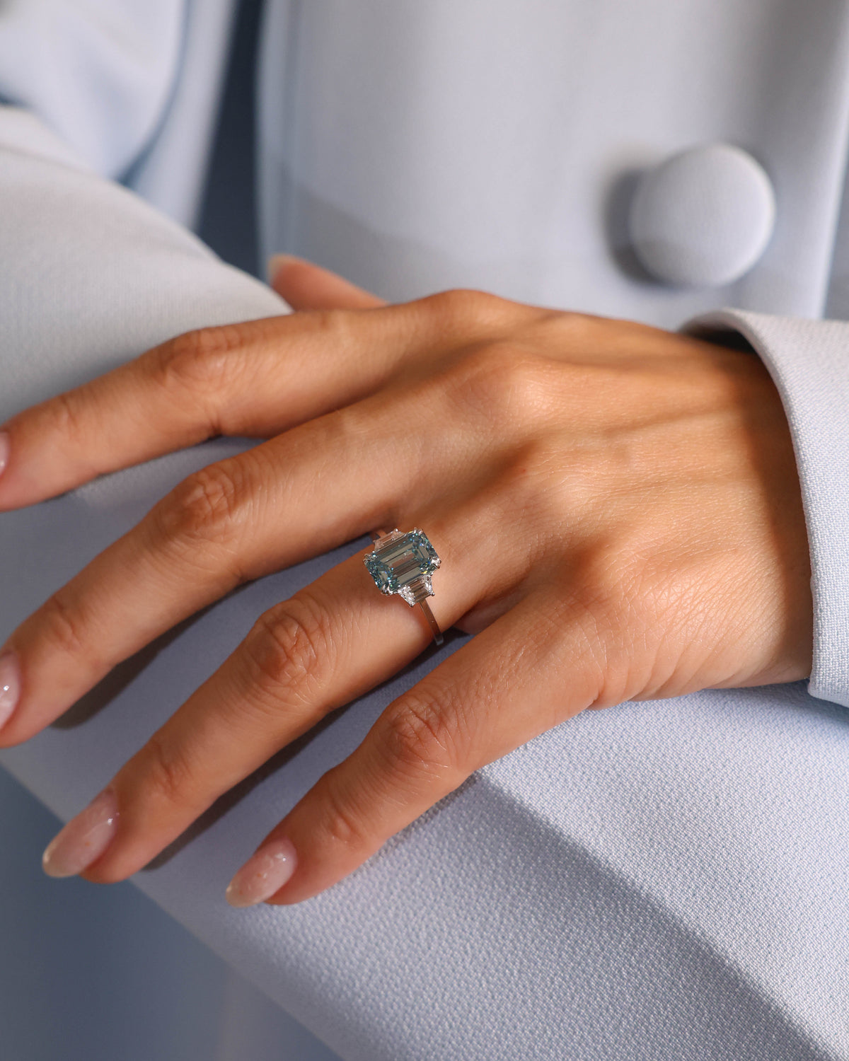 3.18 ct Emerald Cut Fancy Intense Blue Lab Diamond Ring in 18K White Gold – view 2