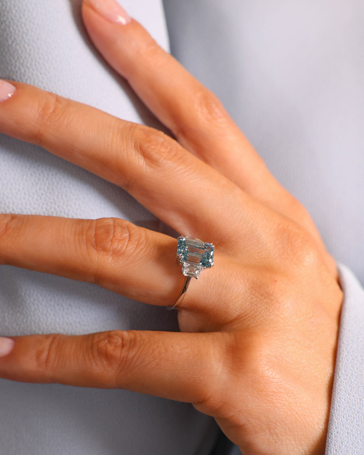 3.18 ct Emerald Cut Fancy Intense Blue Lab Diamond Ring in 18K White Gold – view 3
