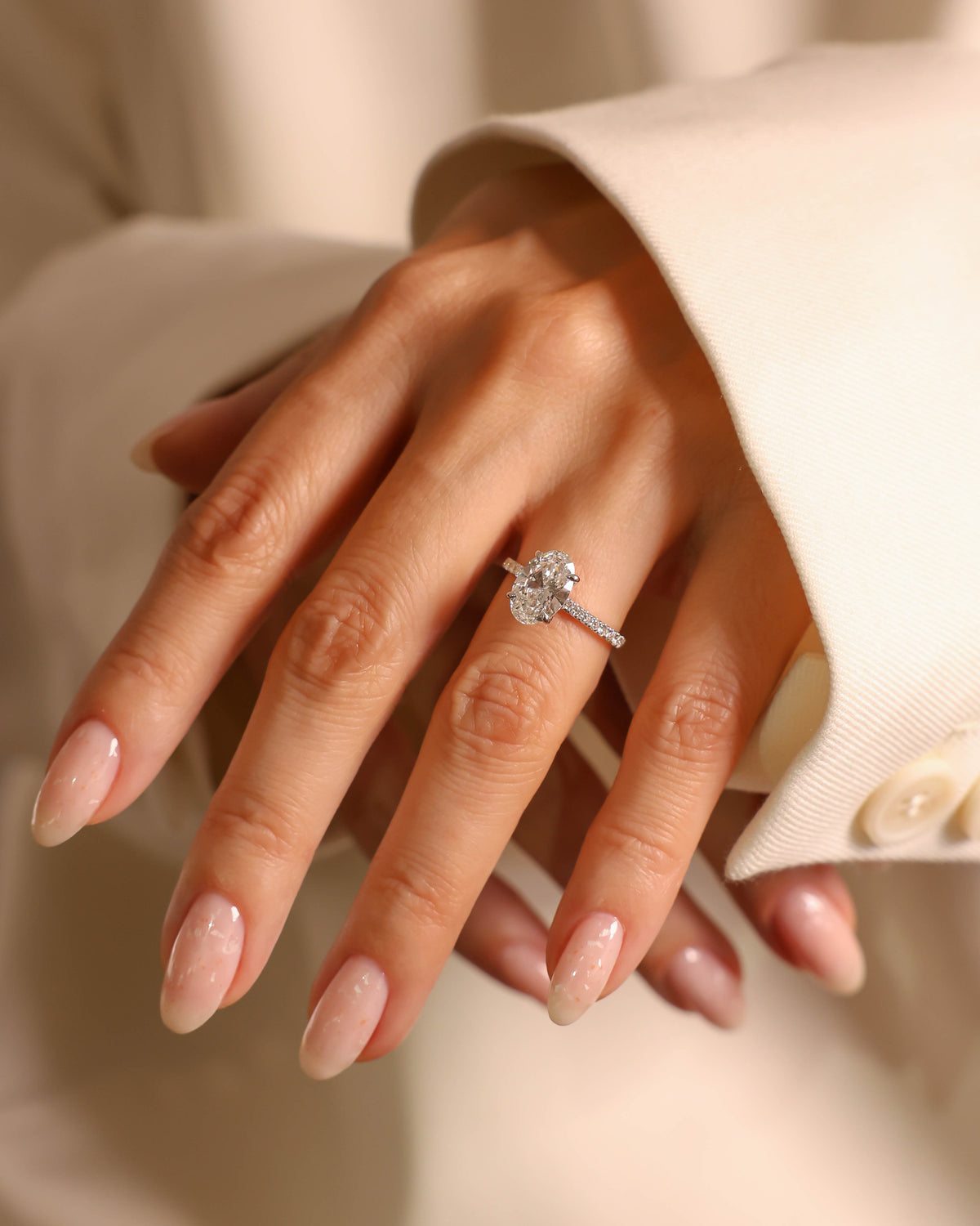 Oval Lab-Grown Diamond Pavé Ring in 18K White Gold, 2.03 ct