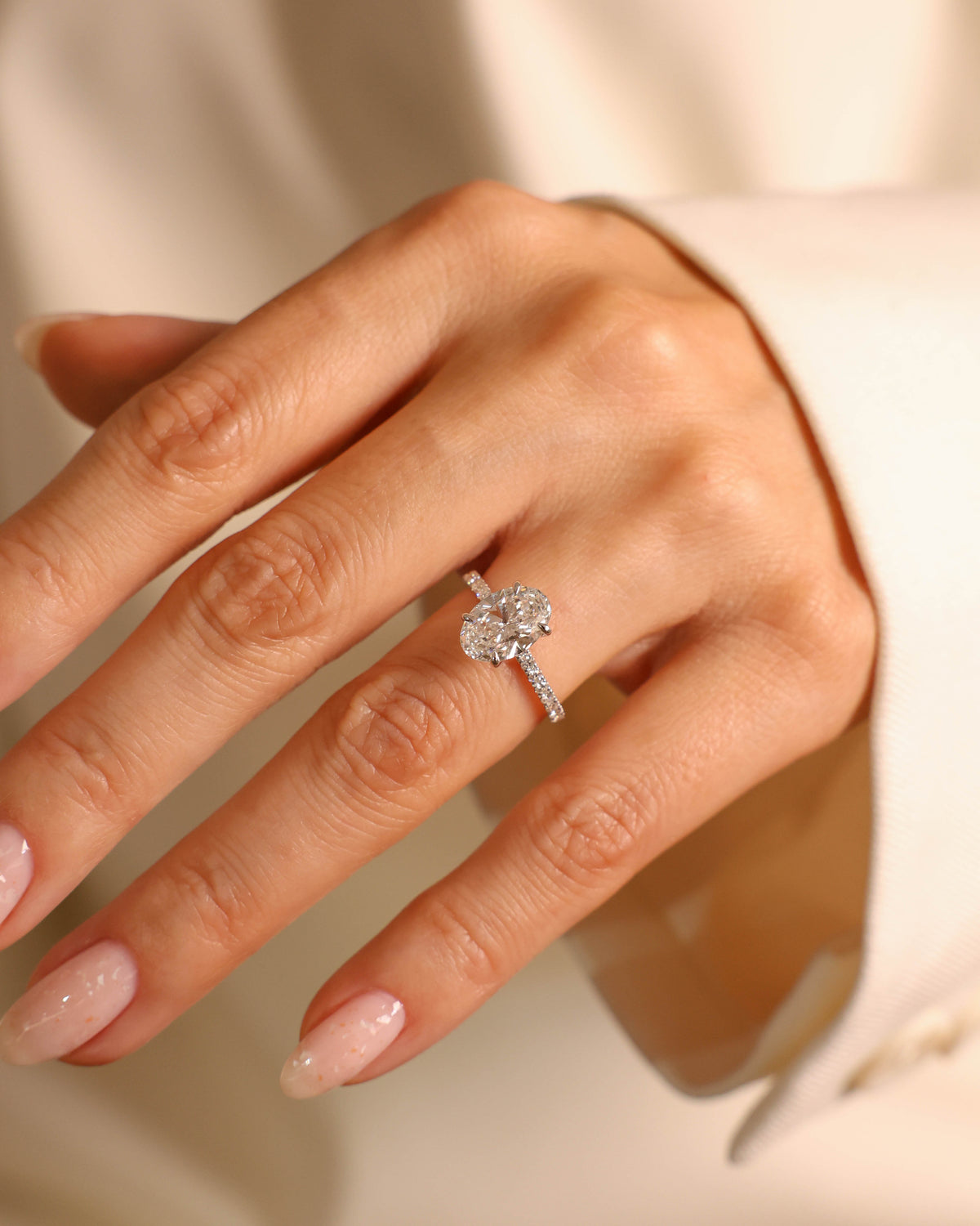 Oval Lab-Grown Diamond Pavé Ring in 18K White Gold – view 2