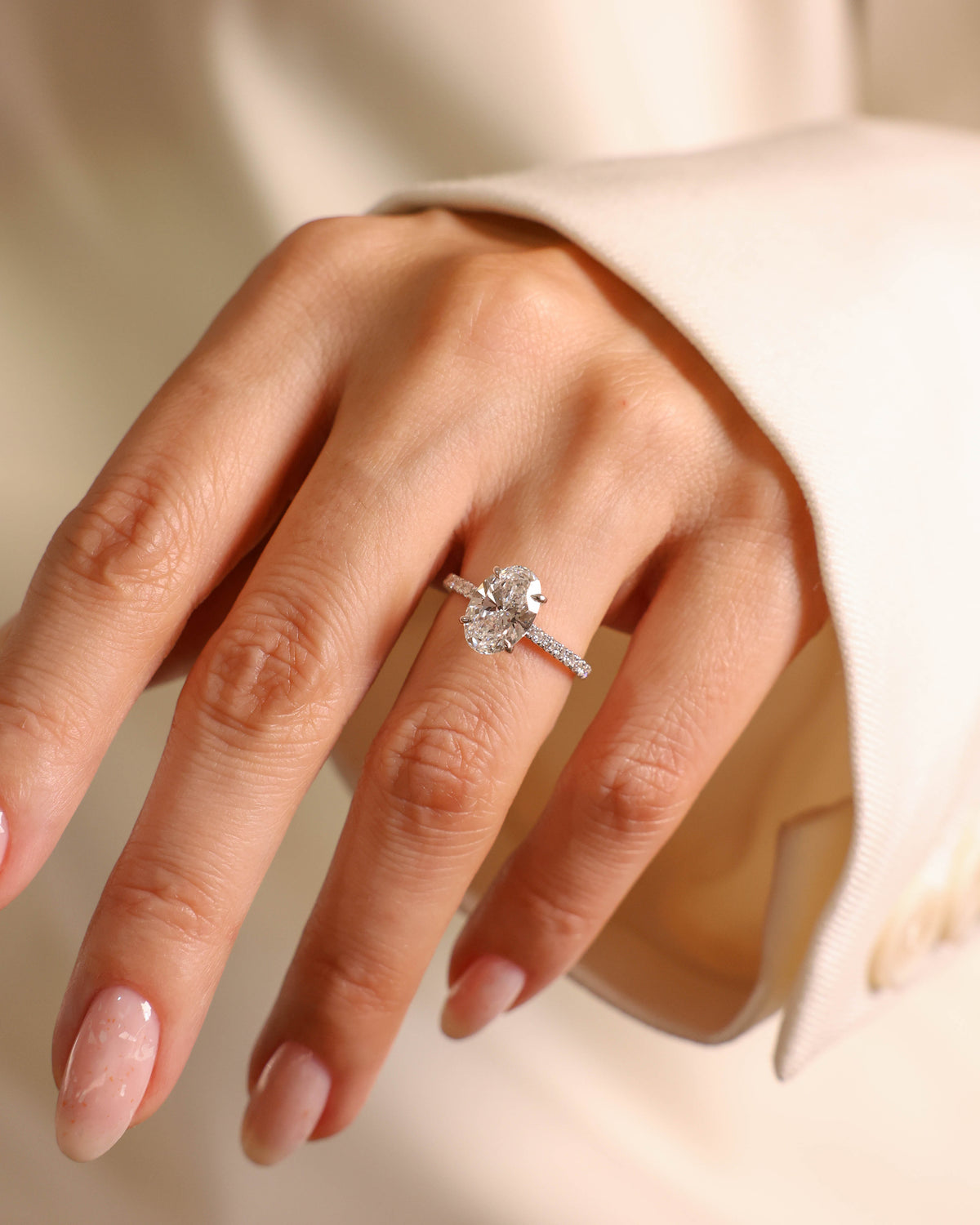 Oval Lab-Grown Diamond Pavé Ring in 18K White Gold – view 3