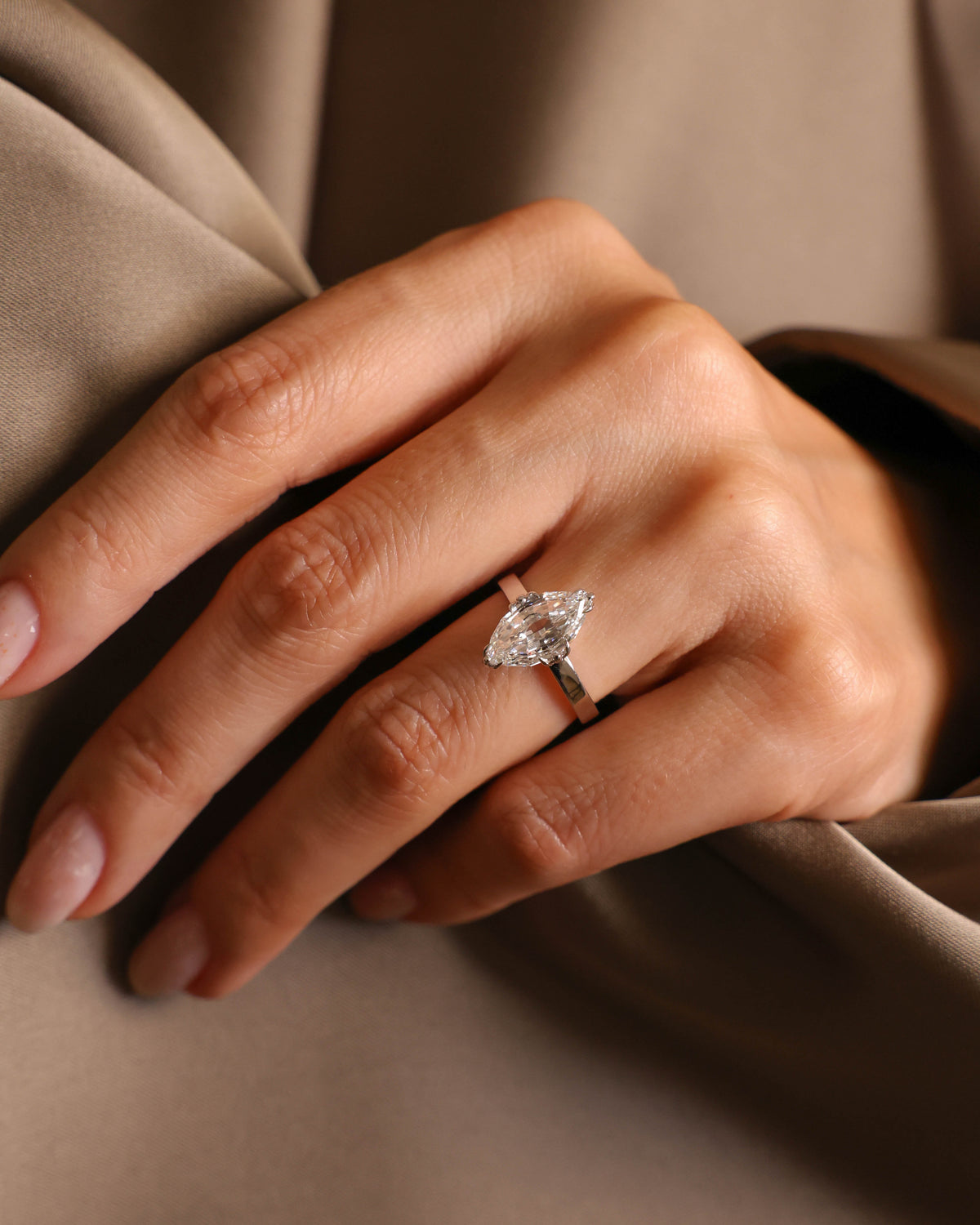 Moval Step-Cut Lab-Grown Diamond Ring in 18K White Gold, 3.04 ct