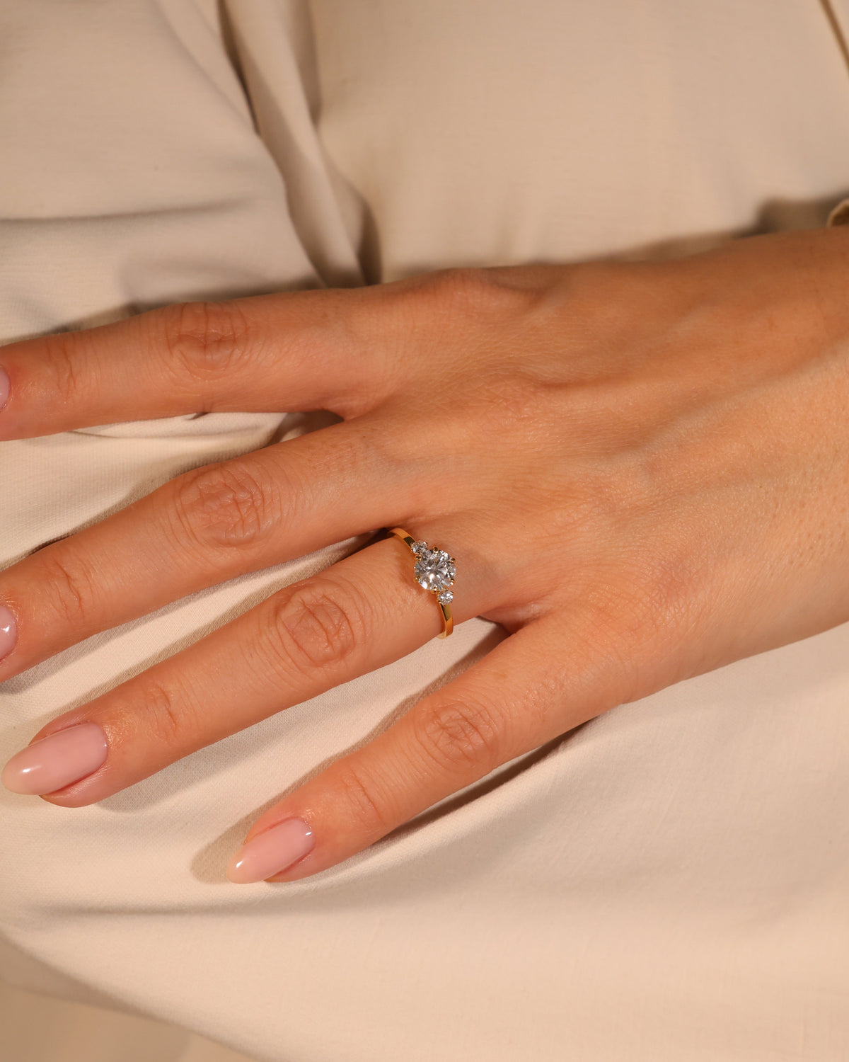 ROUND LAB DIAMOND THREE-STONE RING