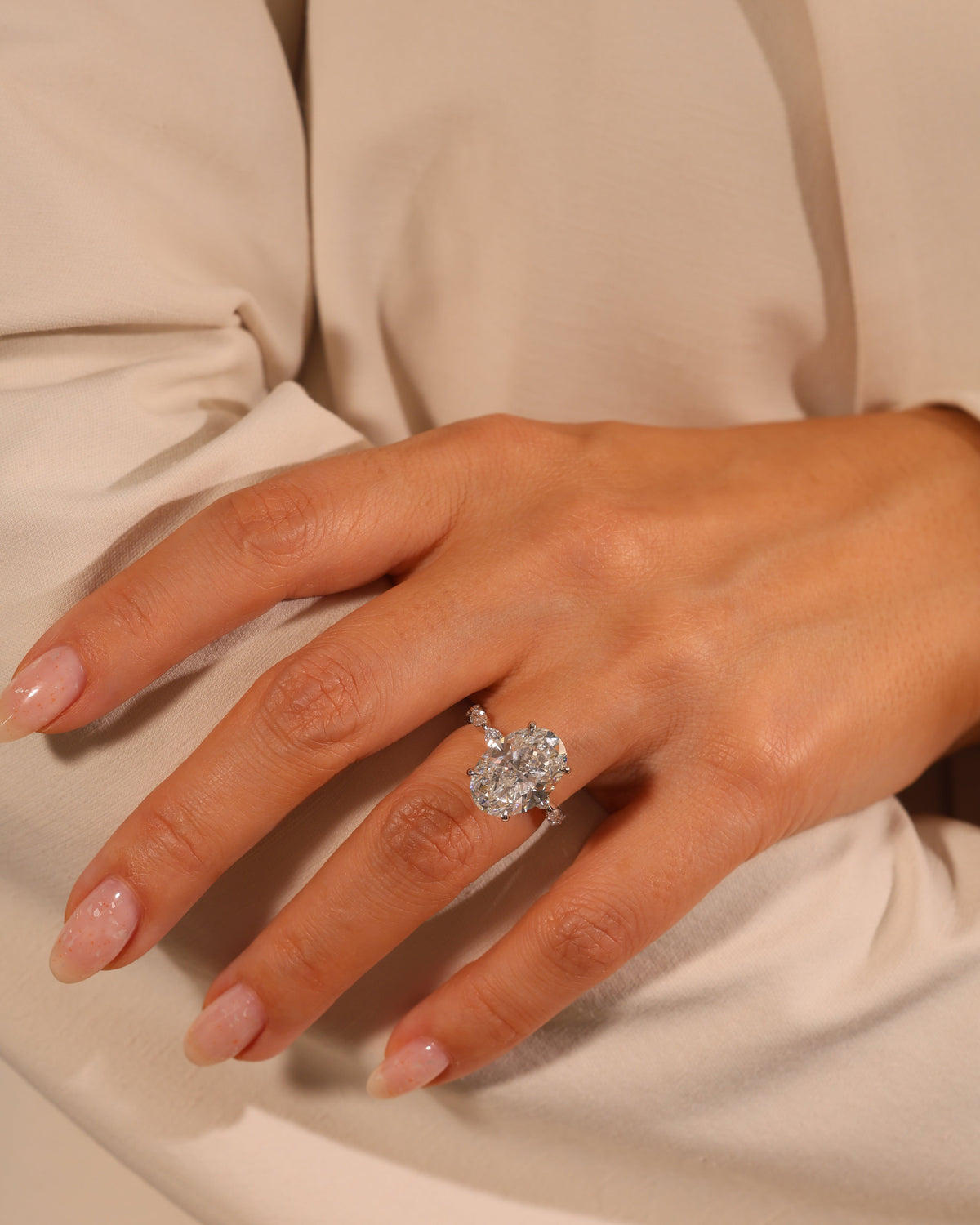 Oval Lab-Grown Diamond Ring in 18K White Gold, 7.08 ct