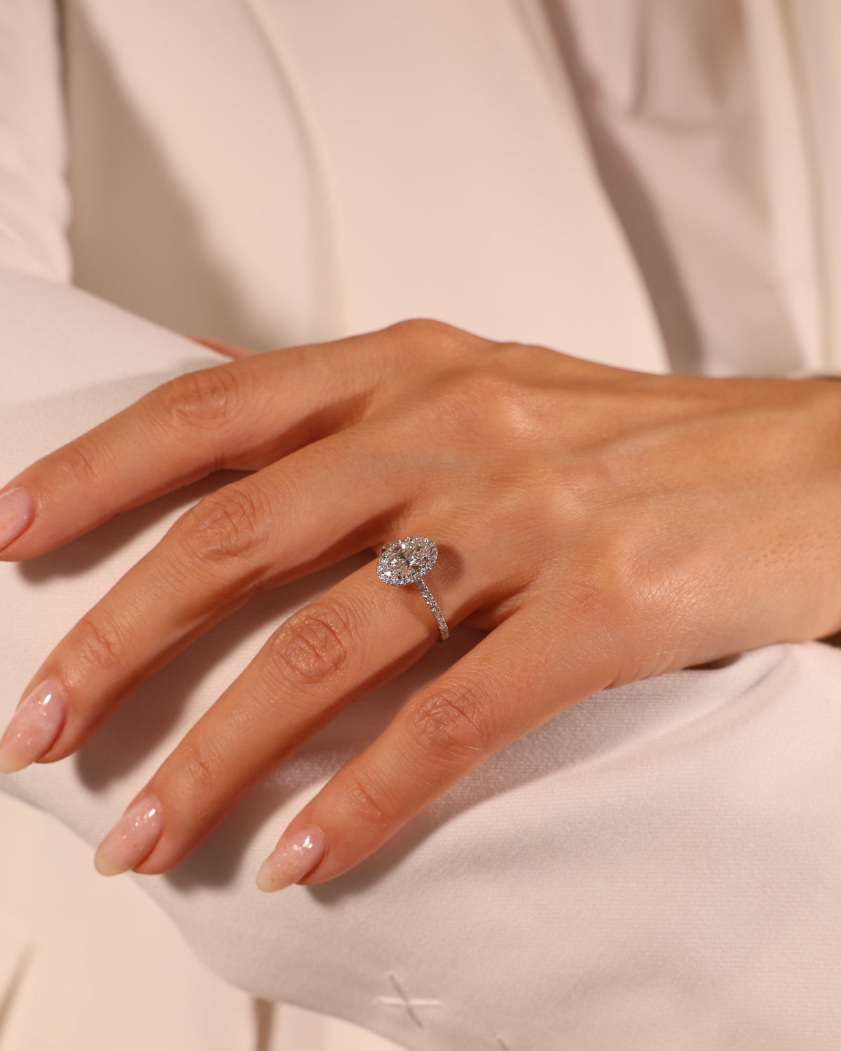 Oval Lab-Grown Diamond Halo Ring in 18K White Gold, 1.0 ct