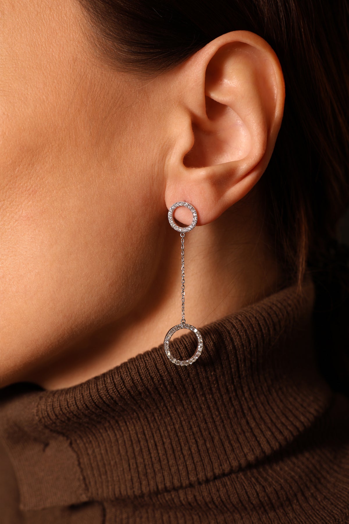 Double-Circle Drop Natural Diamond Earrings in 18K White Gold, 1.23 ct