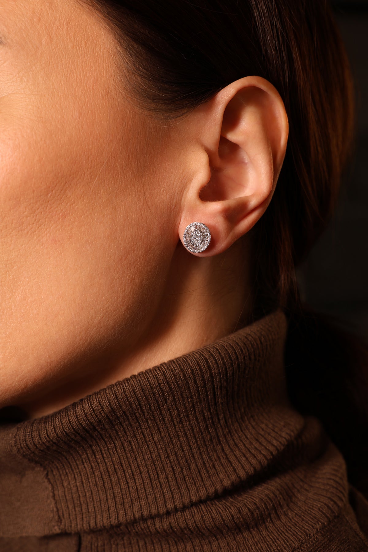 Round Halo Natural Diamond Stud Earrings in 18K Rose Gold, 0.99 ct