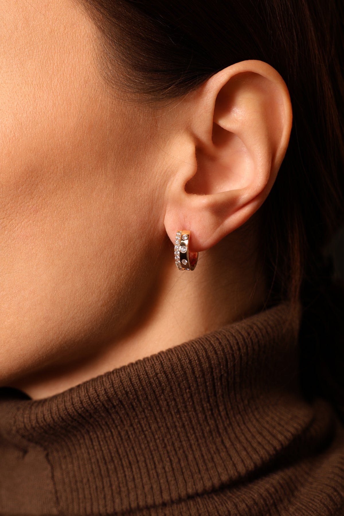 Geometric Pavé Huggie Natural Diamond Earrings in 18K Rose Gold, 0.58 ct