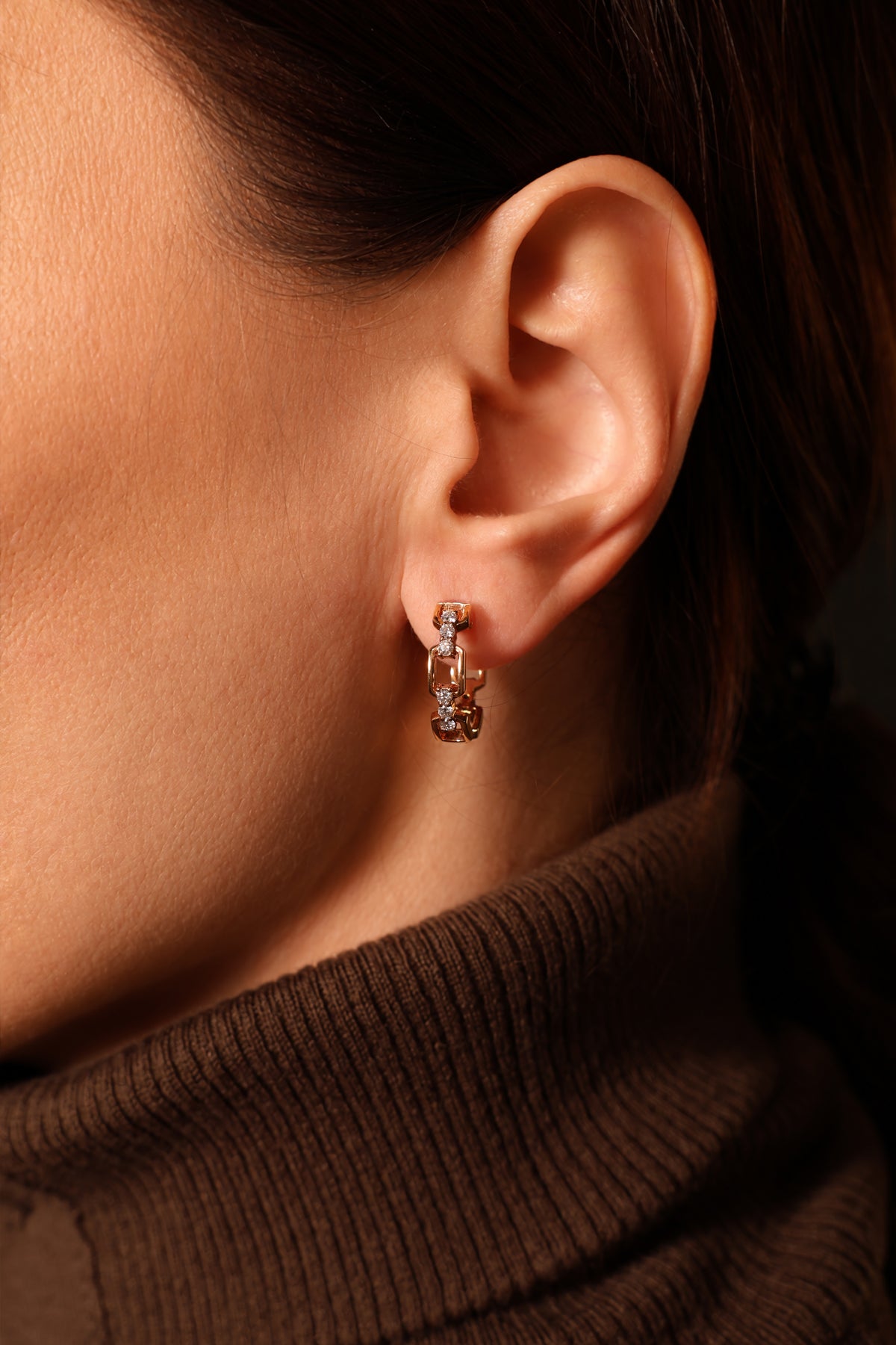 Floral Cluster Lab-Grown Diamond Huggie Earrings in 18K Rose Gold, 0.83 ct