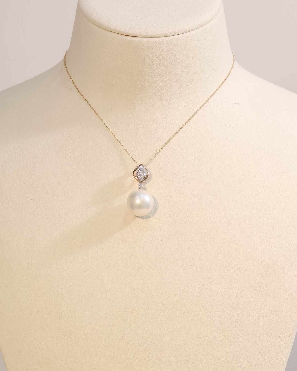 Pearl Drop Diamond Accent Pendant in 18K Mixed Color Gold