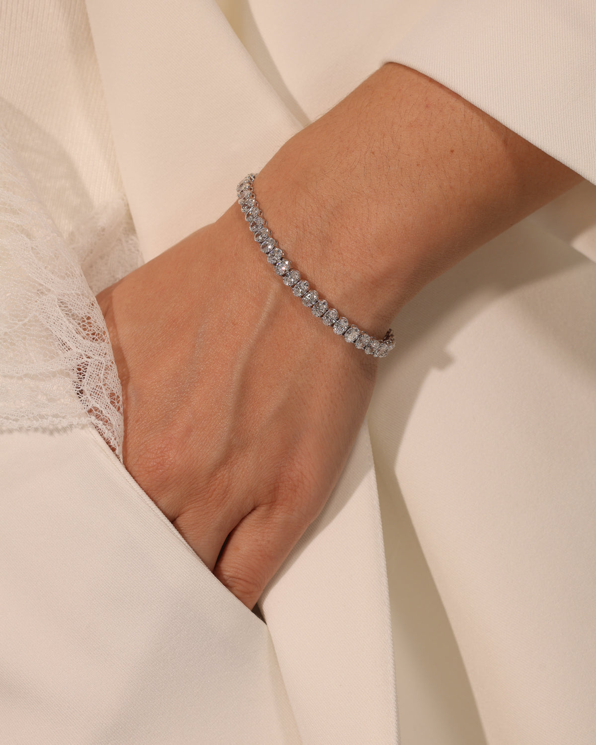 10.95 ct Oval Lab Diamond Tennis Bracelet, worn on wrist – DBR00096