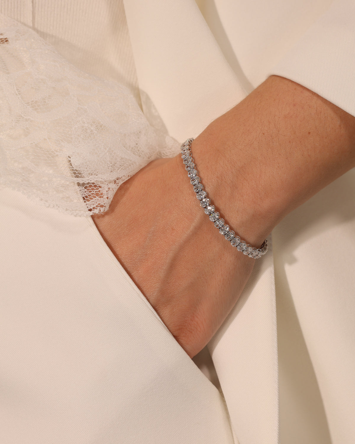 10.95 ct Oval Lab Diamond Tennis Bracelet, worn on wrist – DBR00096