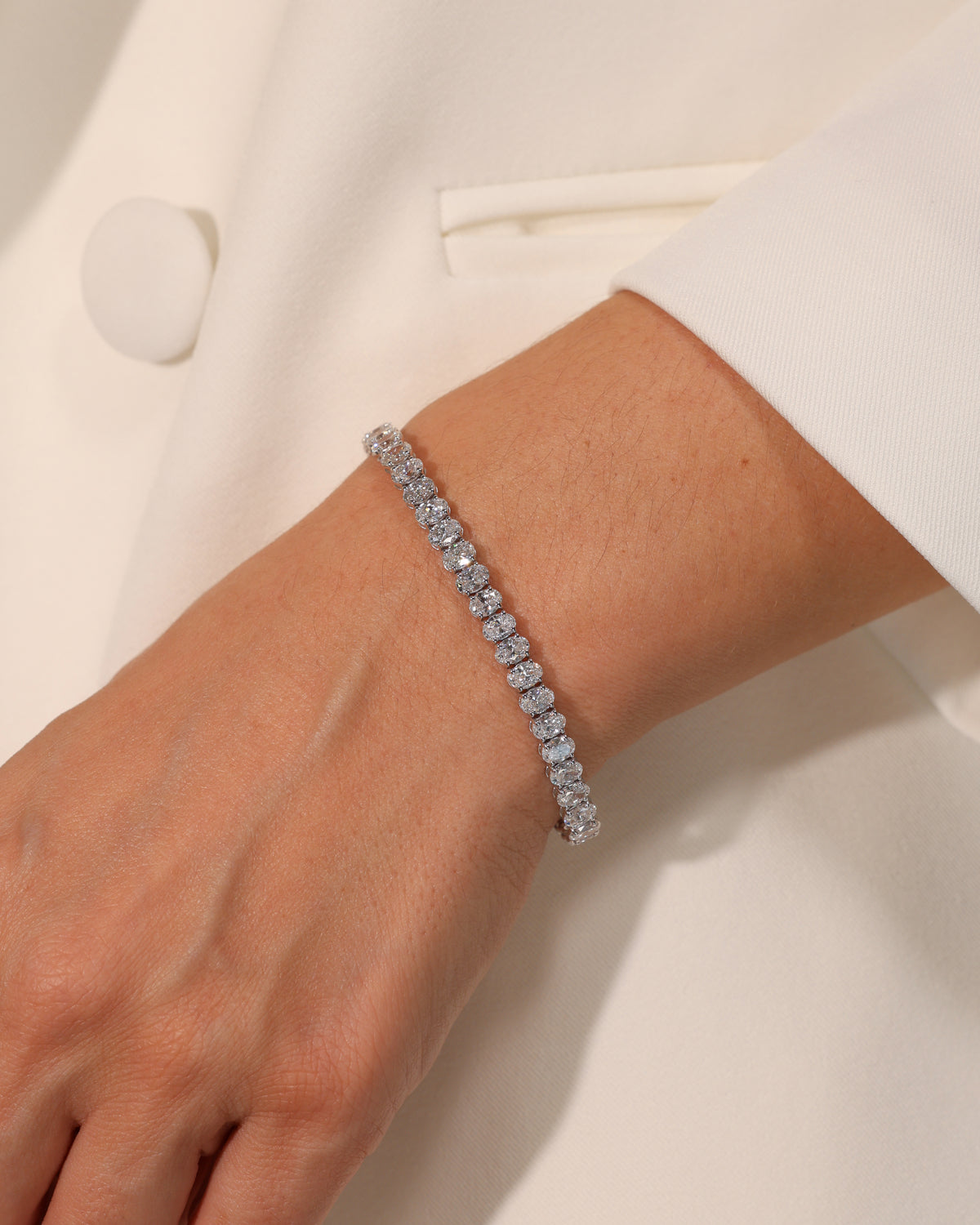 10.95 ct Oval Lab Diamond Tennis Bracelet, worn on wrist – DBR00096