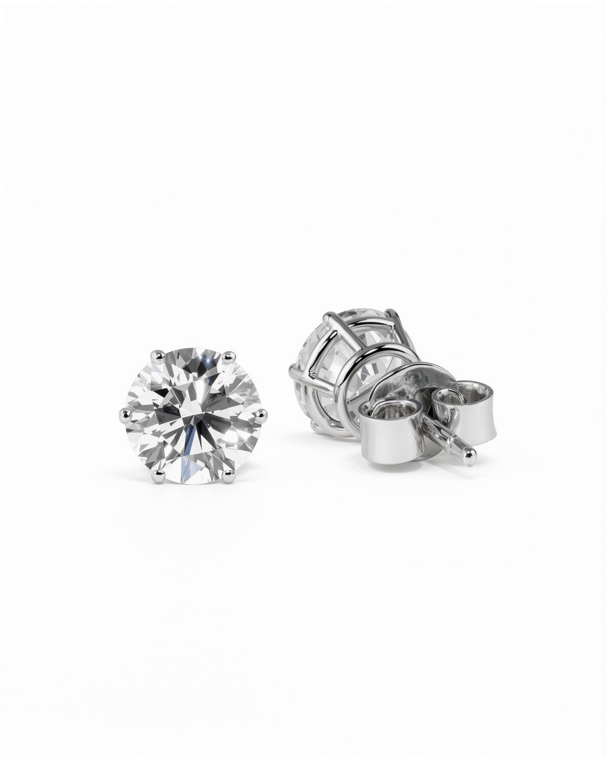 2 ct Round Lab Diamond Studs, Classic 6-Prong, 18K White Gold – STD-100-LAB-RD-C6-W